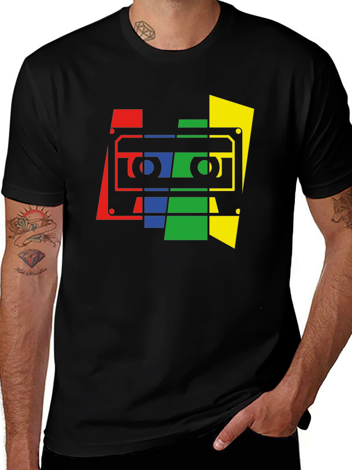 Retro Cassette Tape Graphic Tee - Black
