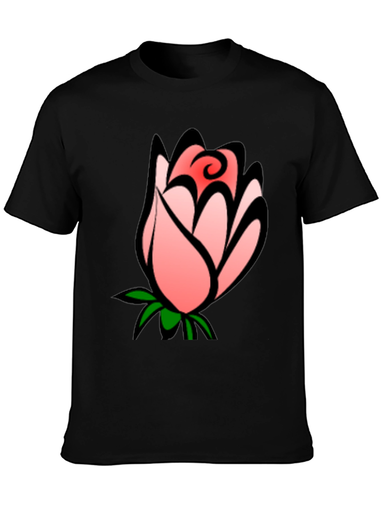 Floral Rose Bud Graphic Black T-Shirt
