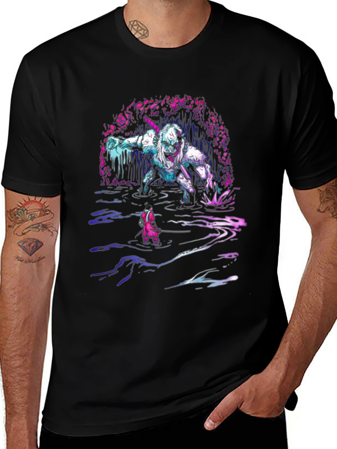 Monster Graphic Tee - Black Cotton T-Shirt
