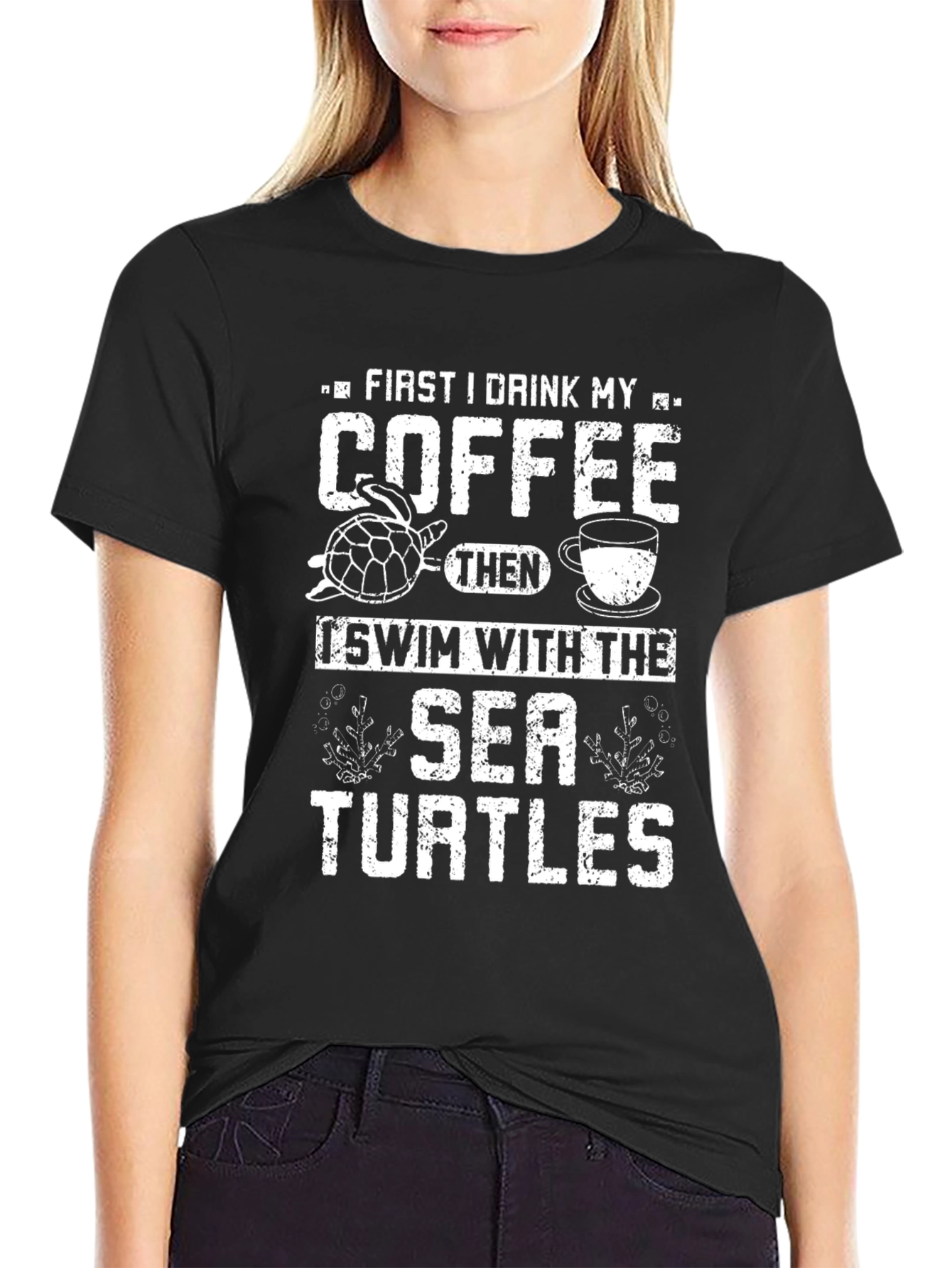 Drink Coffee Swim with Sea Turtles Graphic Tee