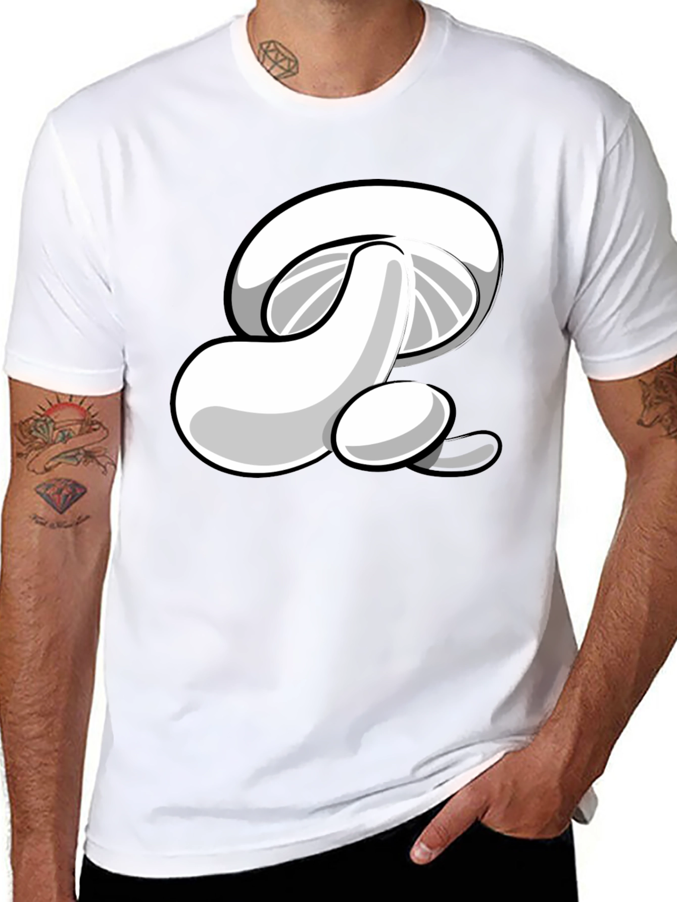 Cartoon Mushroom Graphic Print Mens Black T-Shirt