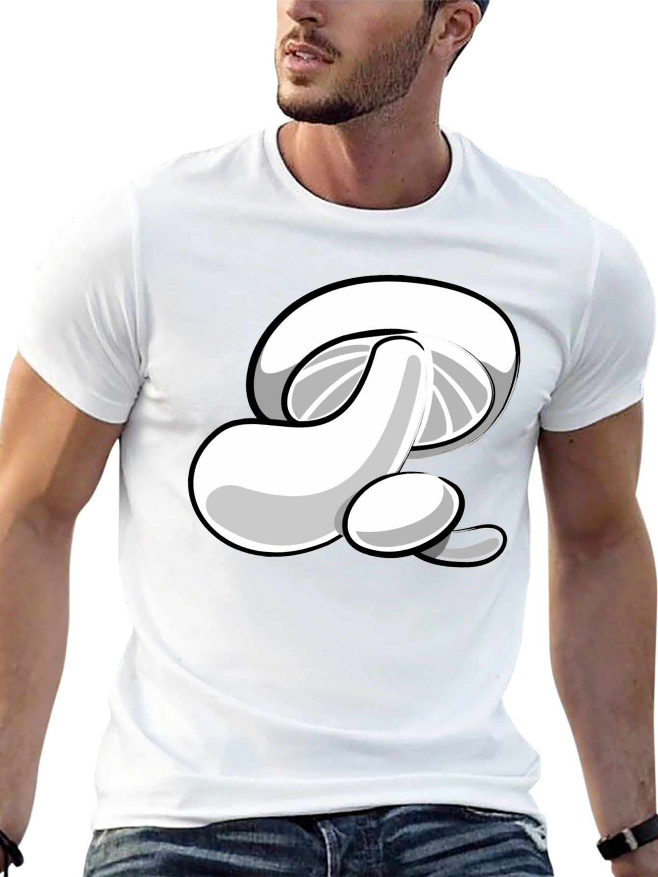 Cartoon Mushroom Graphic Print Mens Black T-Shirt