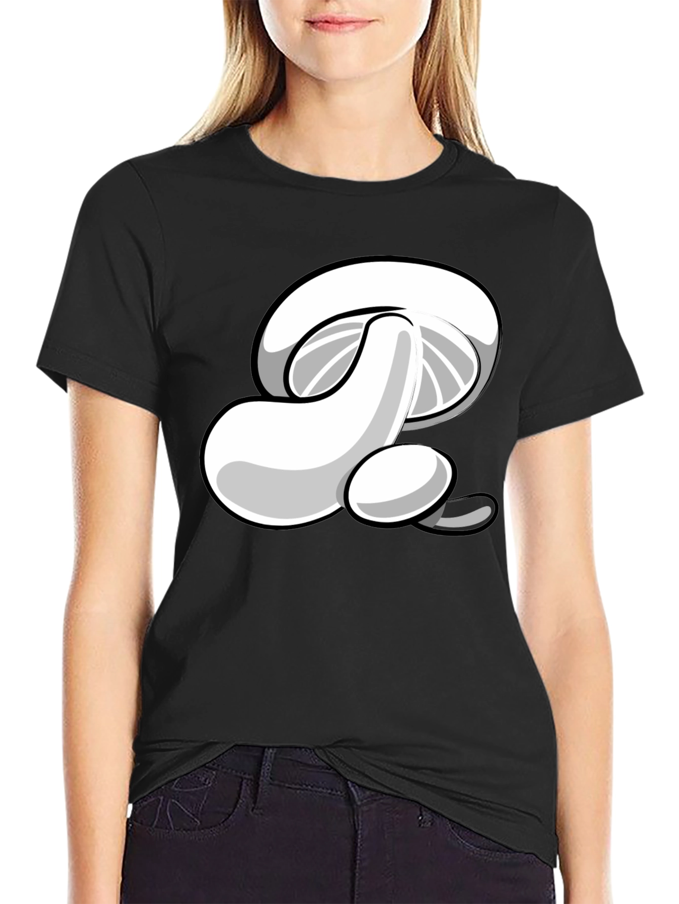 Cartoon Mushroom Graphic Print Mens Black T-Shirt