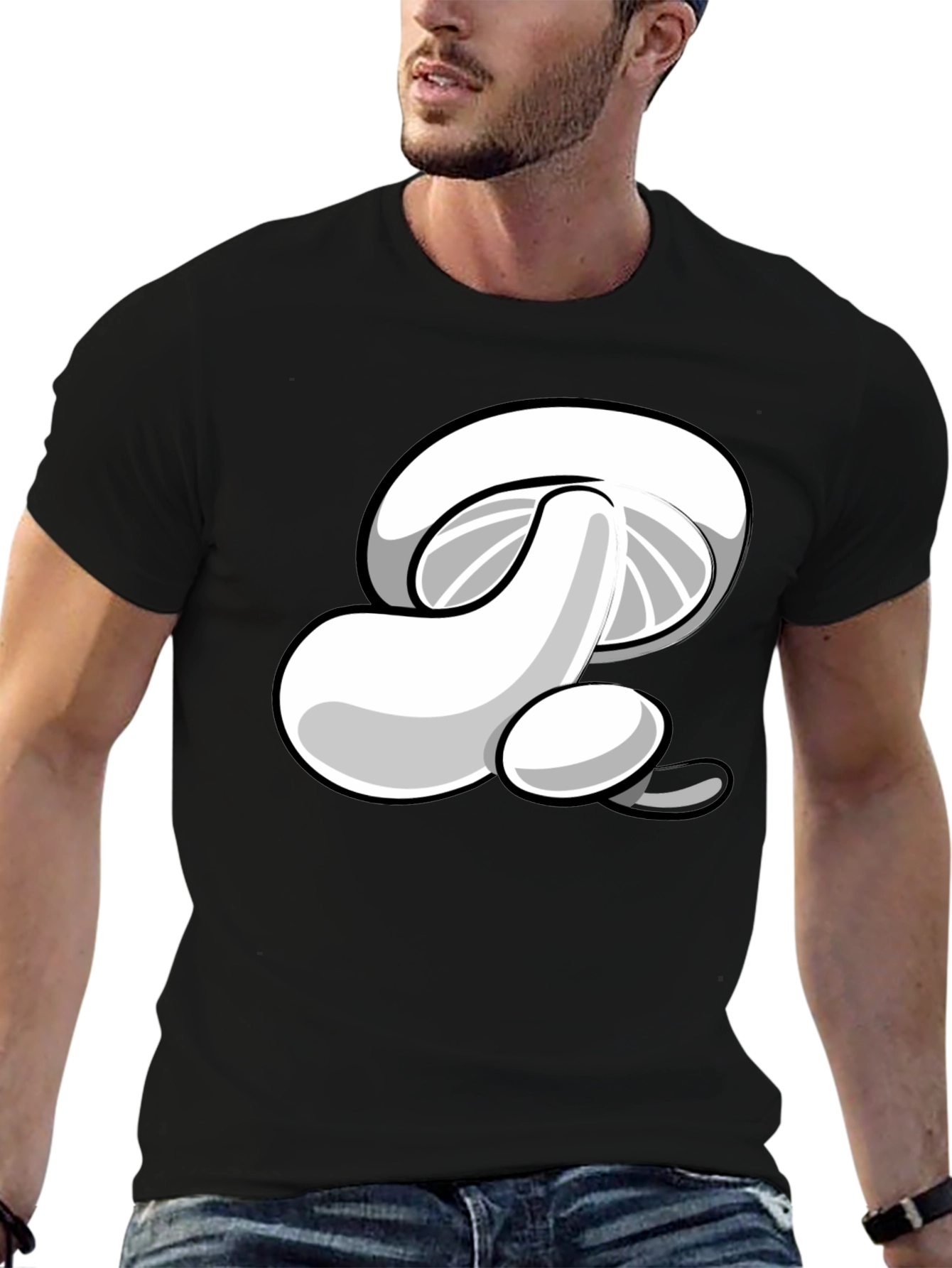 Cartoon Mushroom Graphic Print Mens Black T-Shirt
