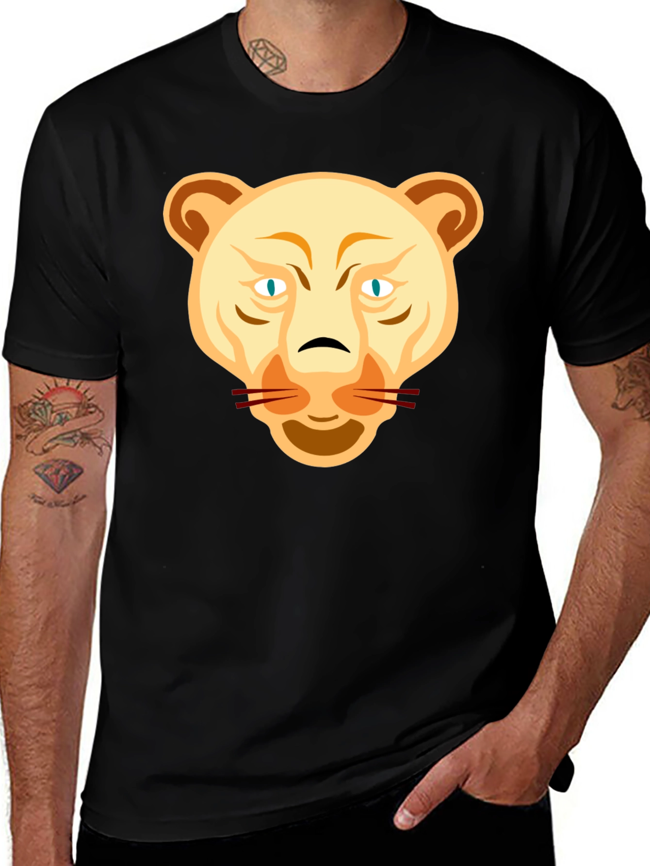 Lion Head Graphic Tee - Black Cotton T-Shirt