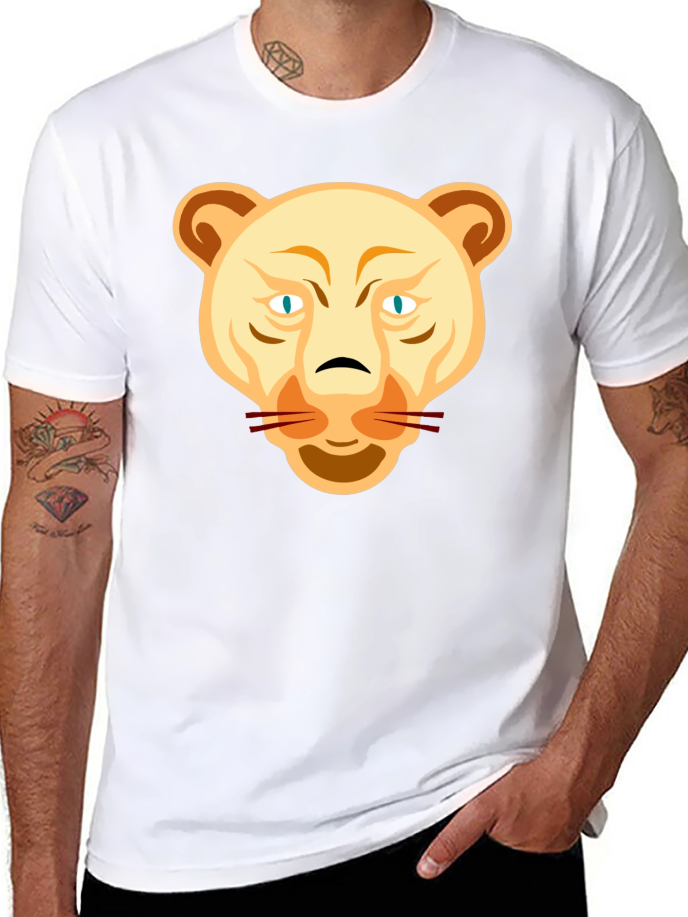 Lion Head Graphic Tee - Black Cotton T-Shirt