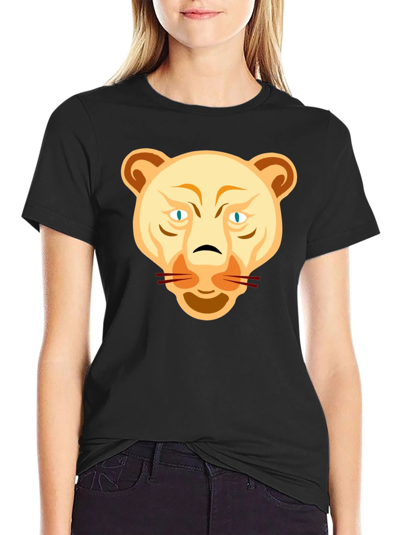 Lion Head Graphic Tee - Black Cotton T-Shirt