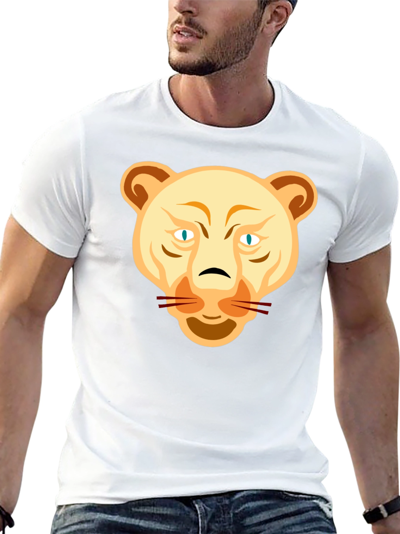Lion Head Graphic Tee - Black Cotton T-Shirt