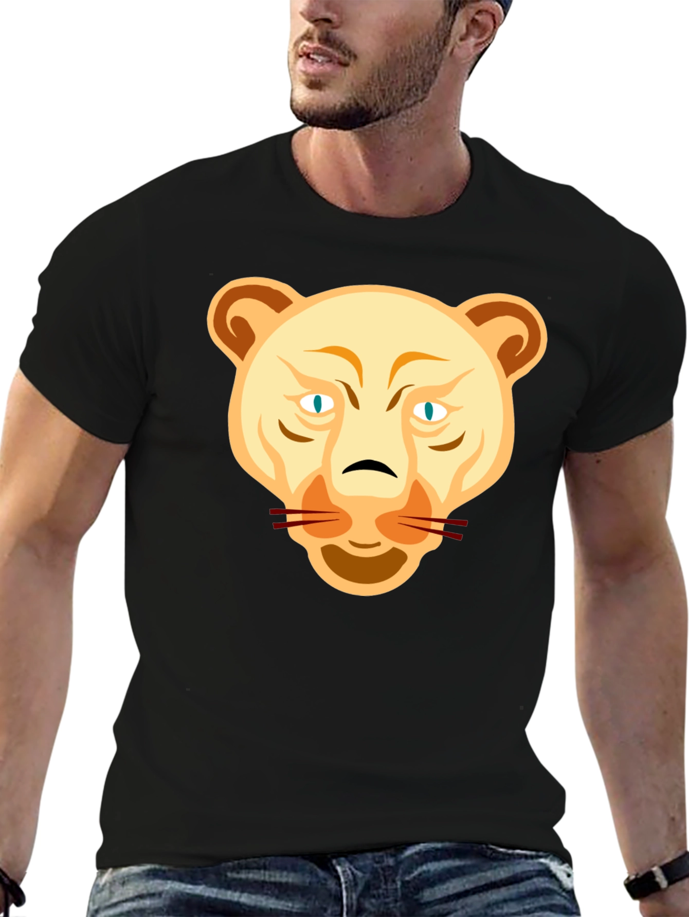 Lion Head Graphic Tee - Black Cotton T-Shirt