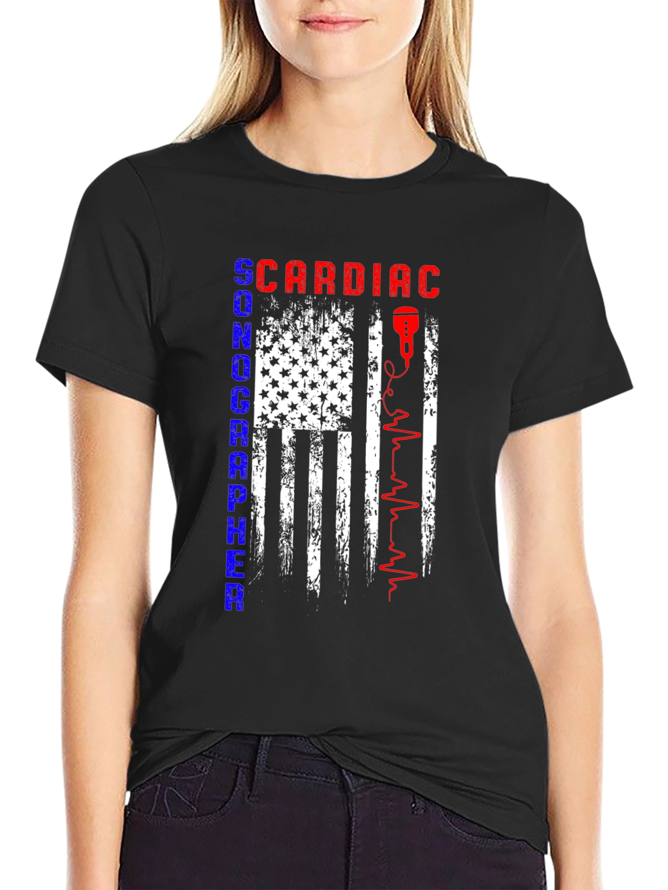 Cardiac Sonographer T-Shirt - American Flag Design