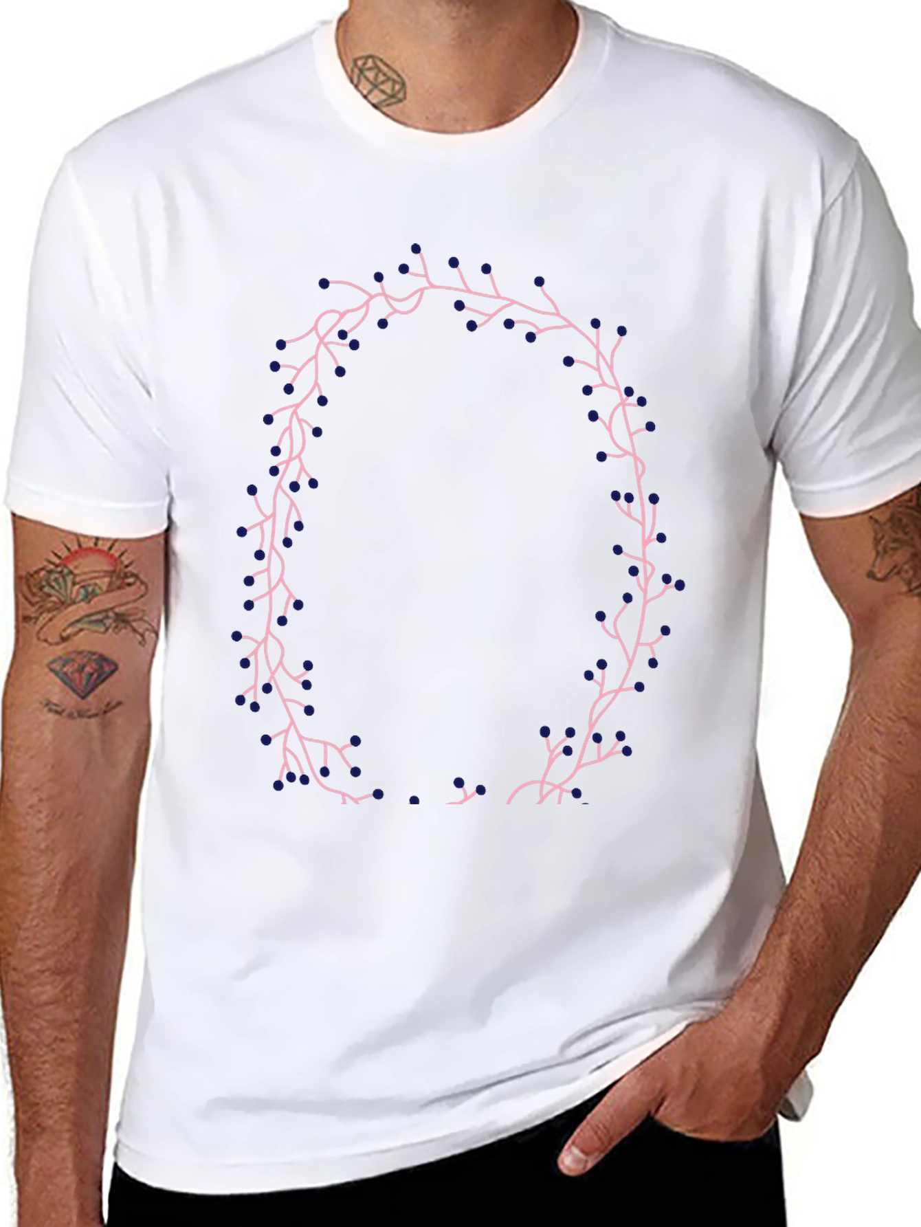 Floral Wreath Graphic Tee - Black Casual T-Shirt