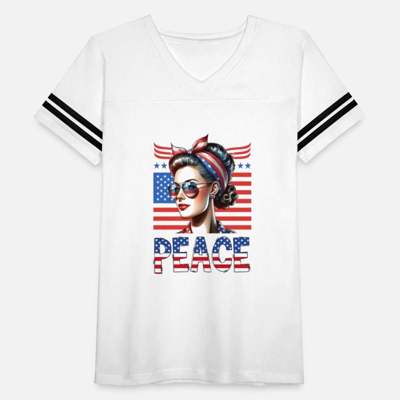 Peace 4th July Patriotic Retro Woman USA Art