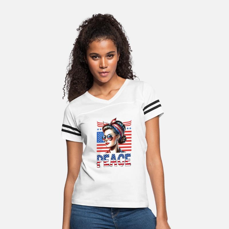 Peace 4th July Patriotic Retro Woman USA Art