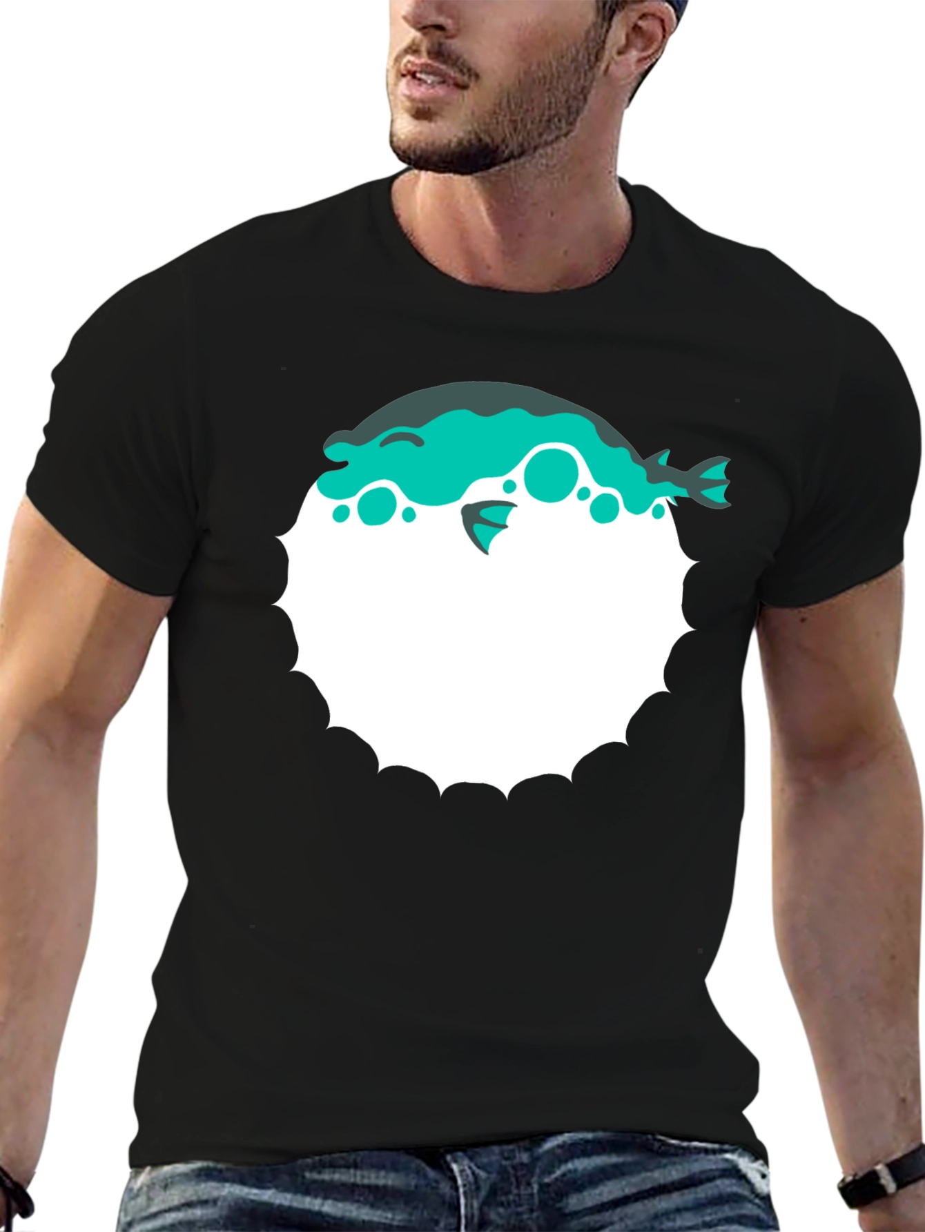 Pufferfish Graphic Print T-Shirt - Black