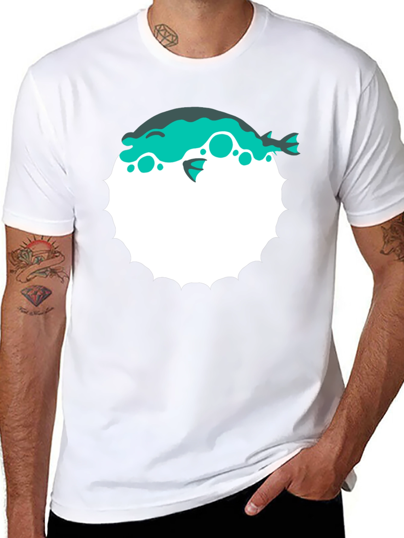 Pufferfish Graphic Print T-Shirt - Black