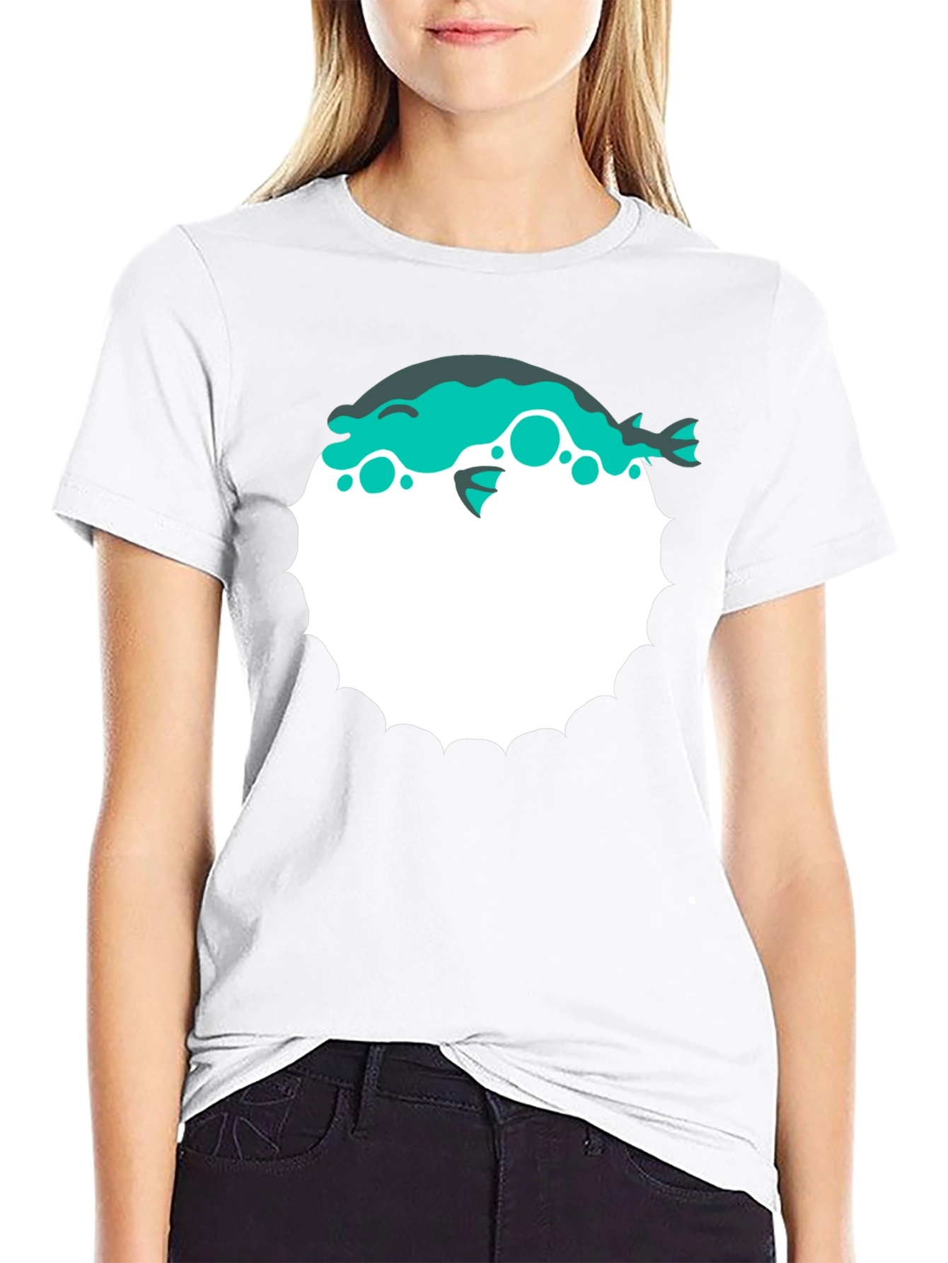 Pufferfish Graphic Print T-Shirt - Black