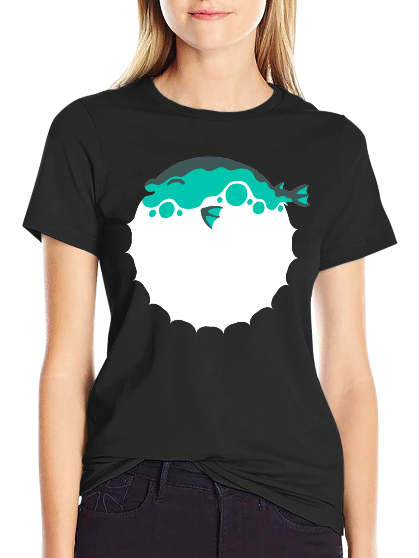Pufferfish Graphic Print T-Shirt - Black