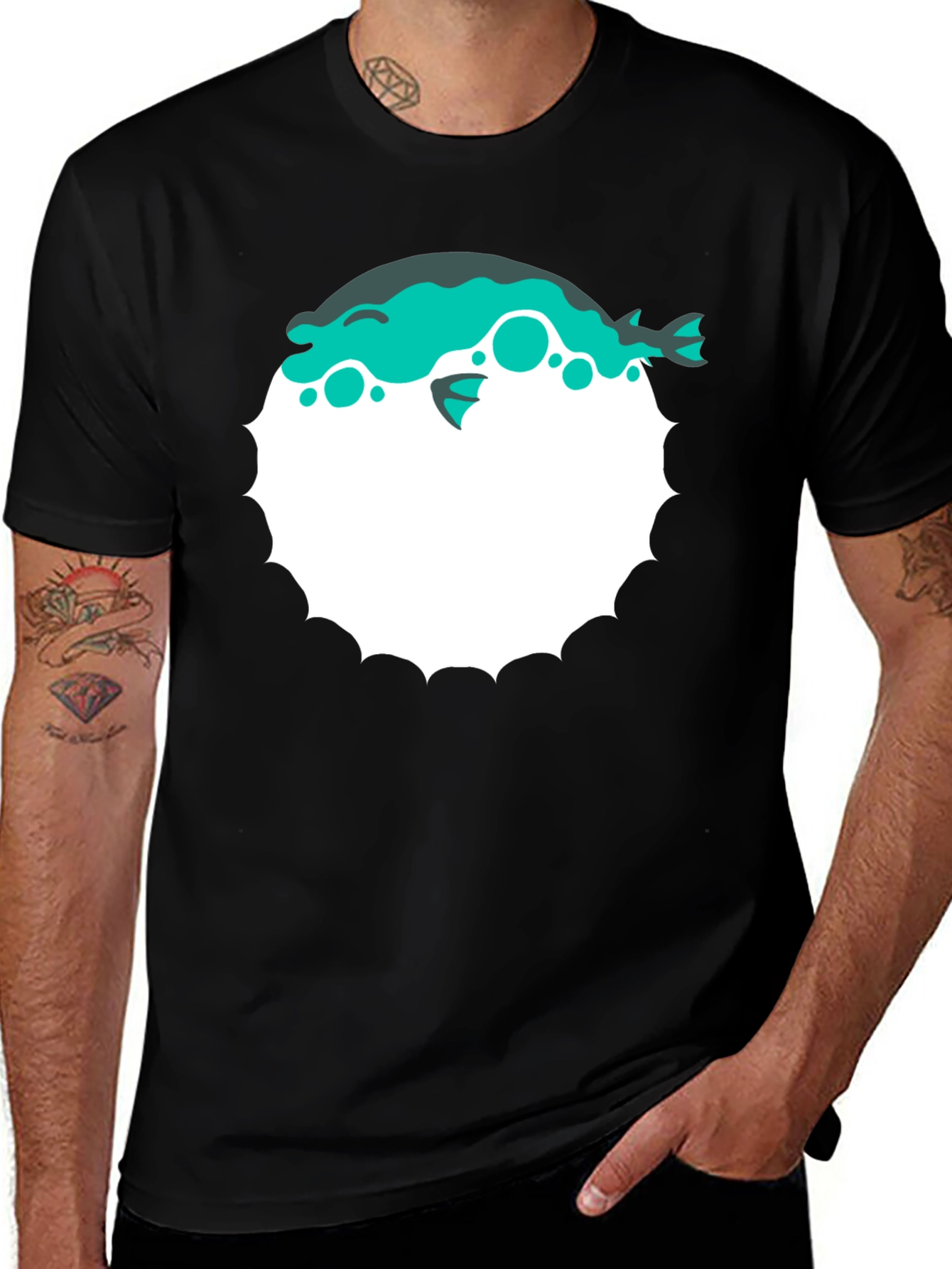 Pufferfish Graphic Print T-Shirt - Black
