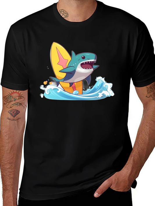 Surfing Shark Graphic Tee - Black