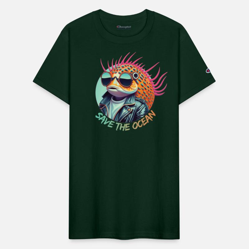 Puffer and spotted fish in sunglasses