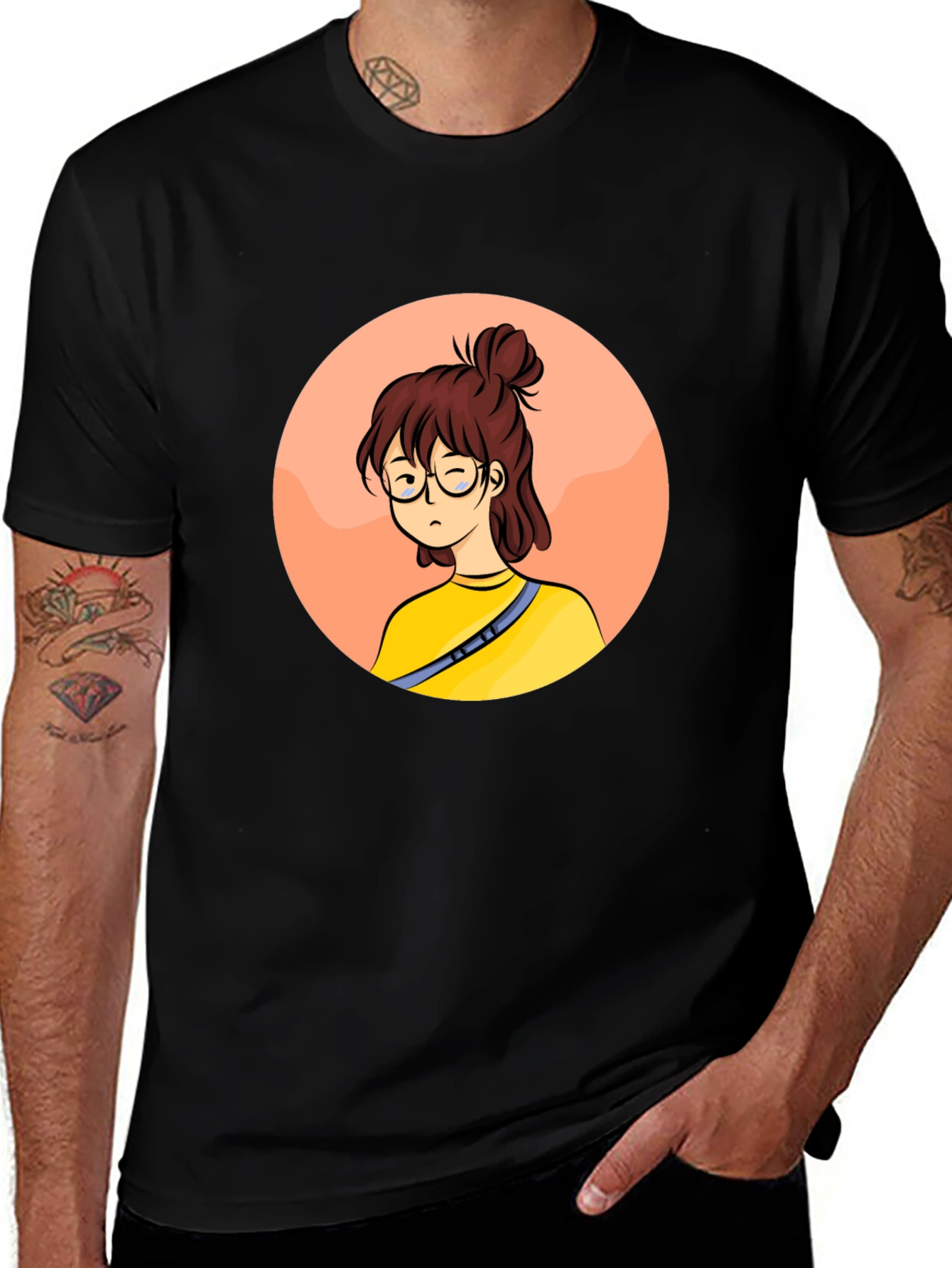 Cartoon Girl Graphic Black T-Shirt