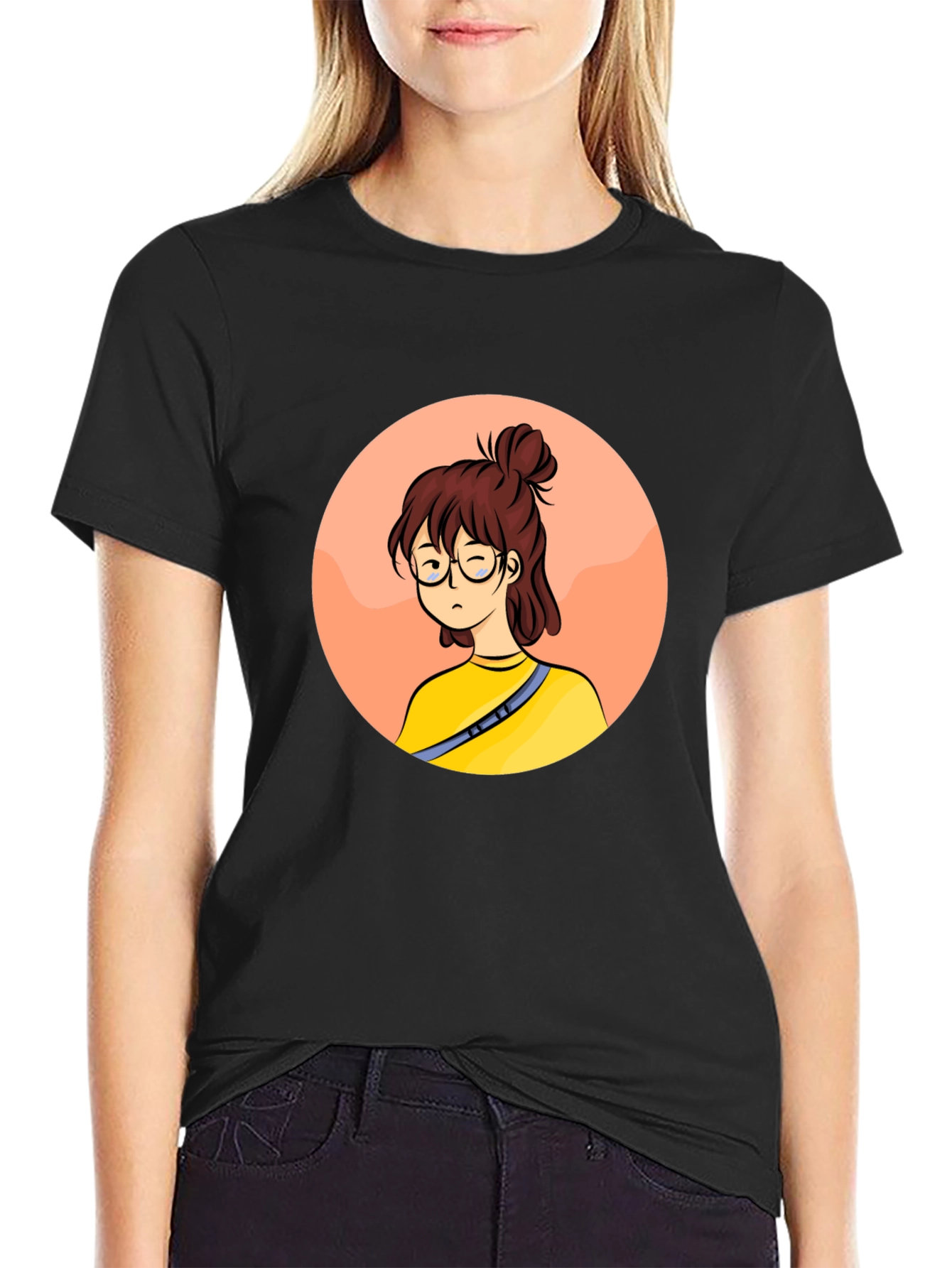 Cartoon Girl Graphic Black T-Shirt