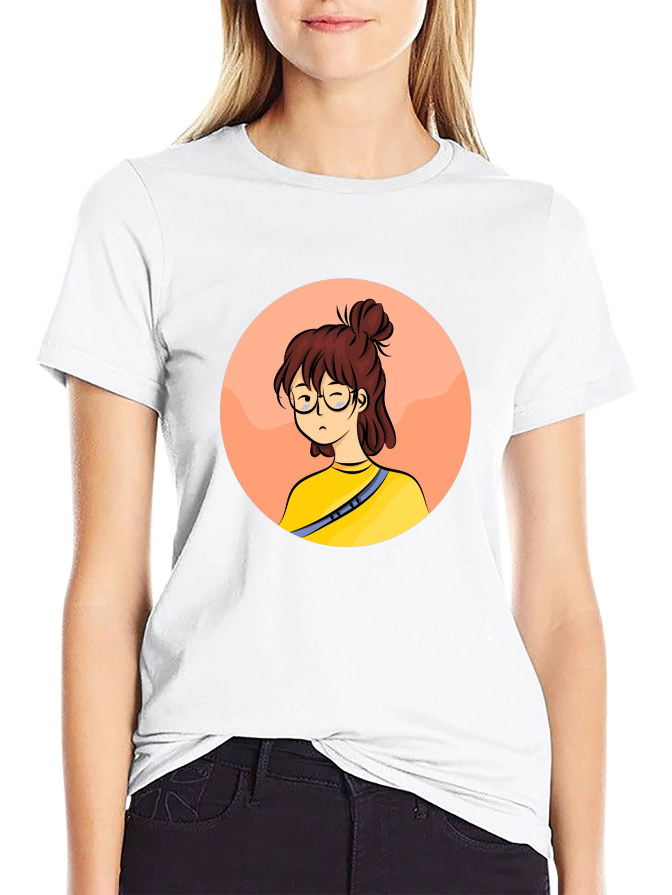 Cartoon Girl Graphic Black T-Shirt