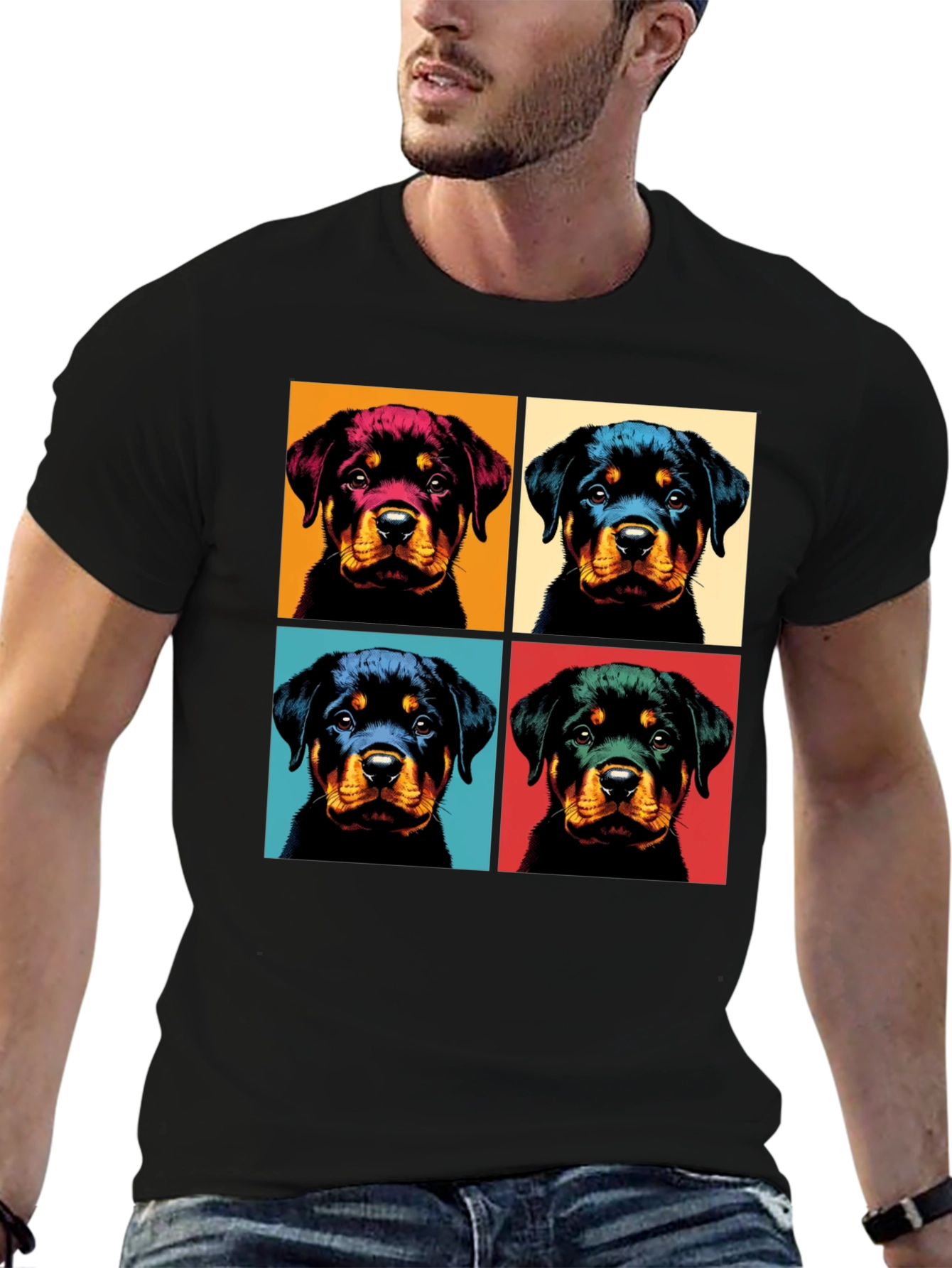 Rottweiler Pop Art Black T-Shirt
