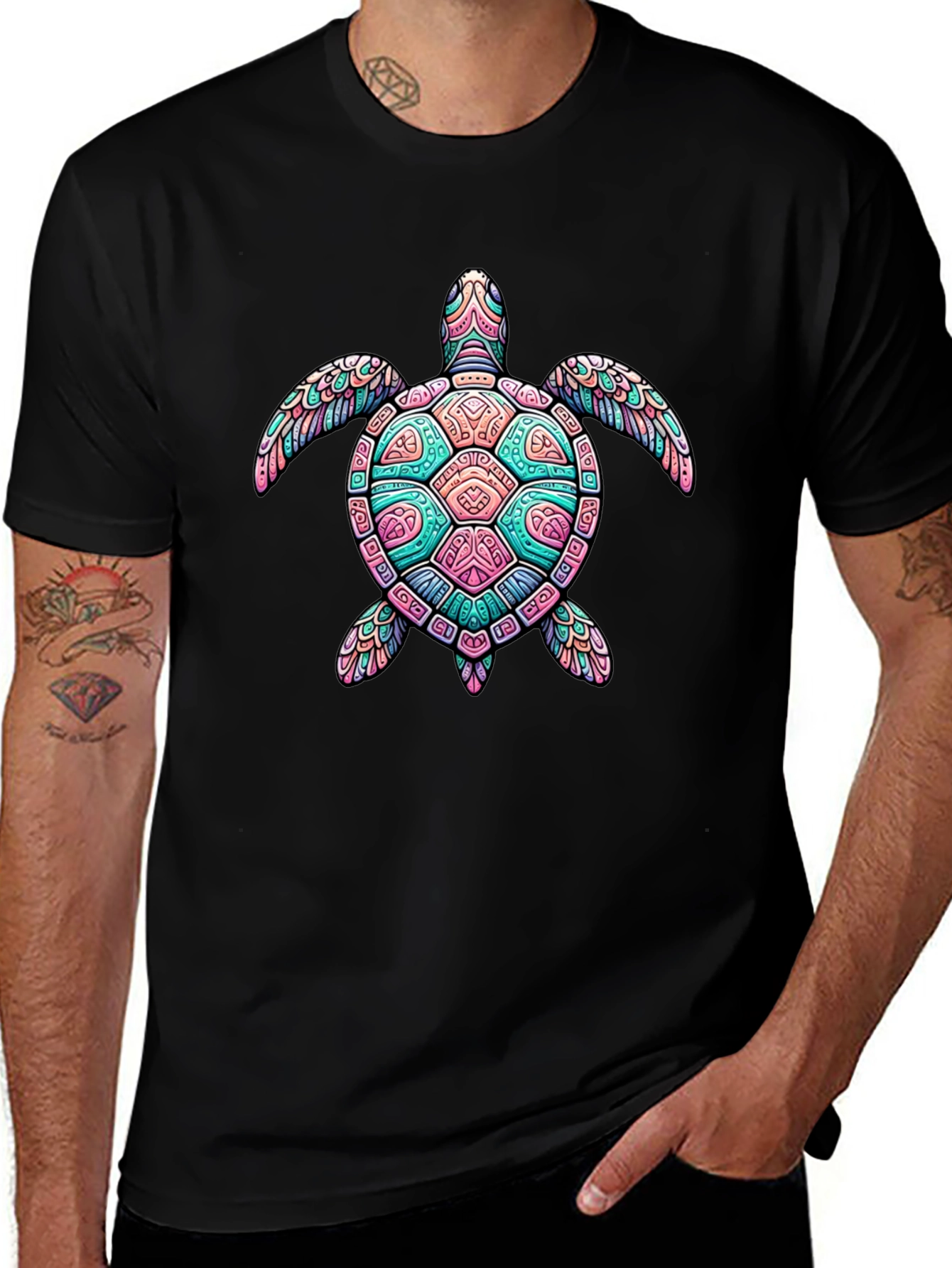 Turtle Graphic Black T-Shirt - Mens Casual Tee