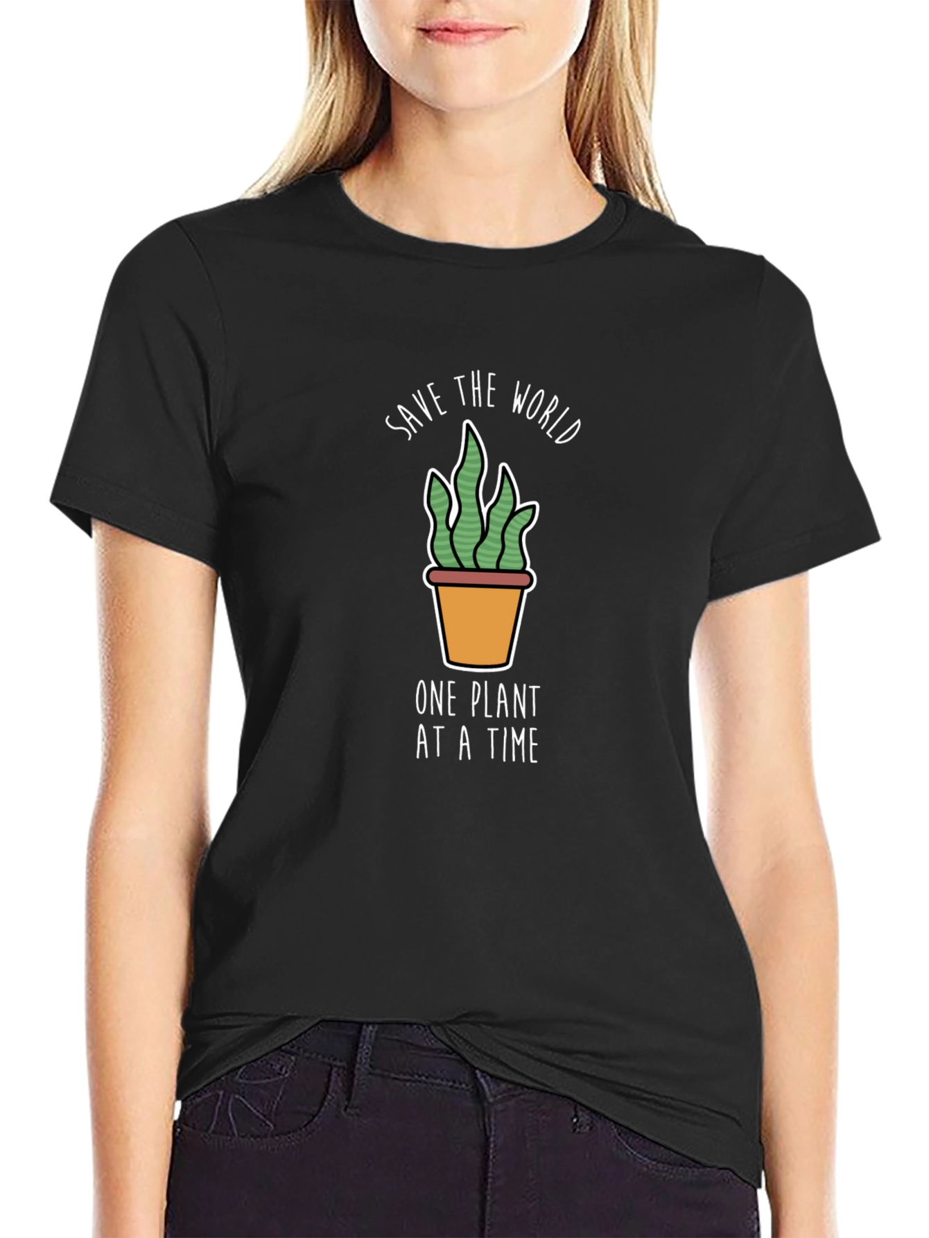 Eco-Friendly Save the World Plant Graphic T-Shirt