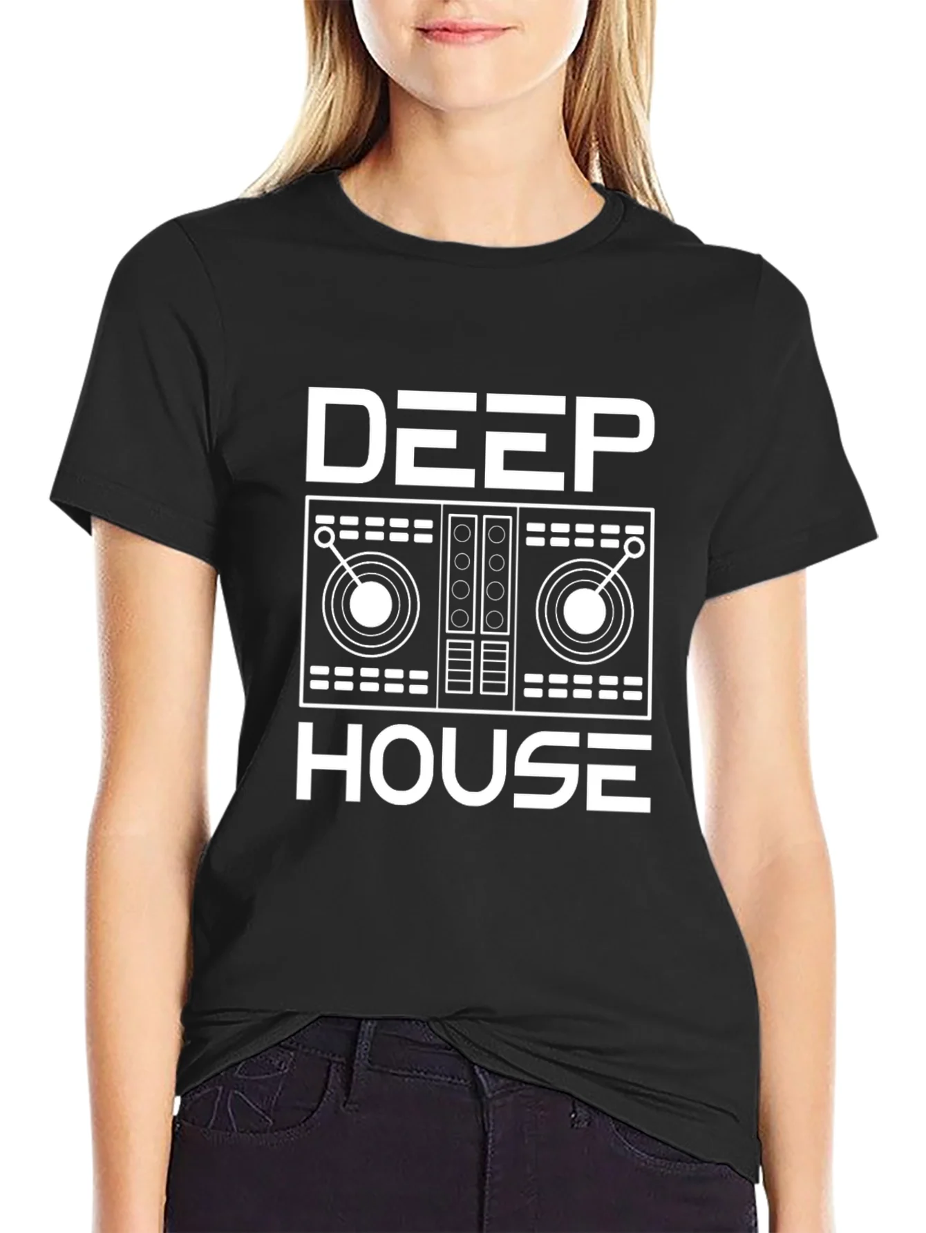 Deep House Music Graphic Tee - Black Cotton Shirt