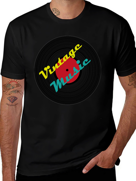 Vintage Music Record T-Shirt - Black