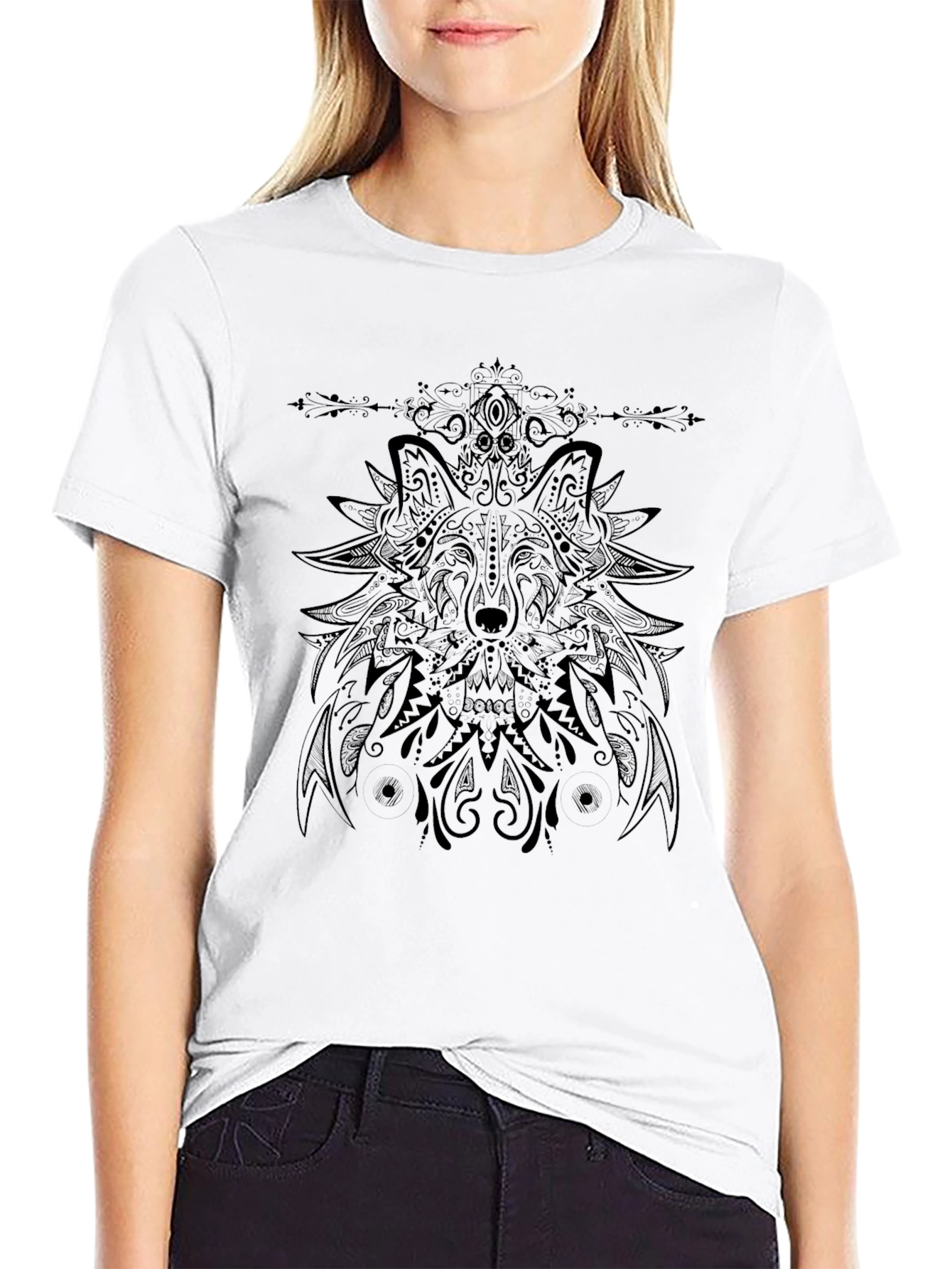 Wolf Mandala Graphic Black T-Shirt