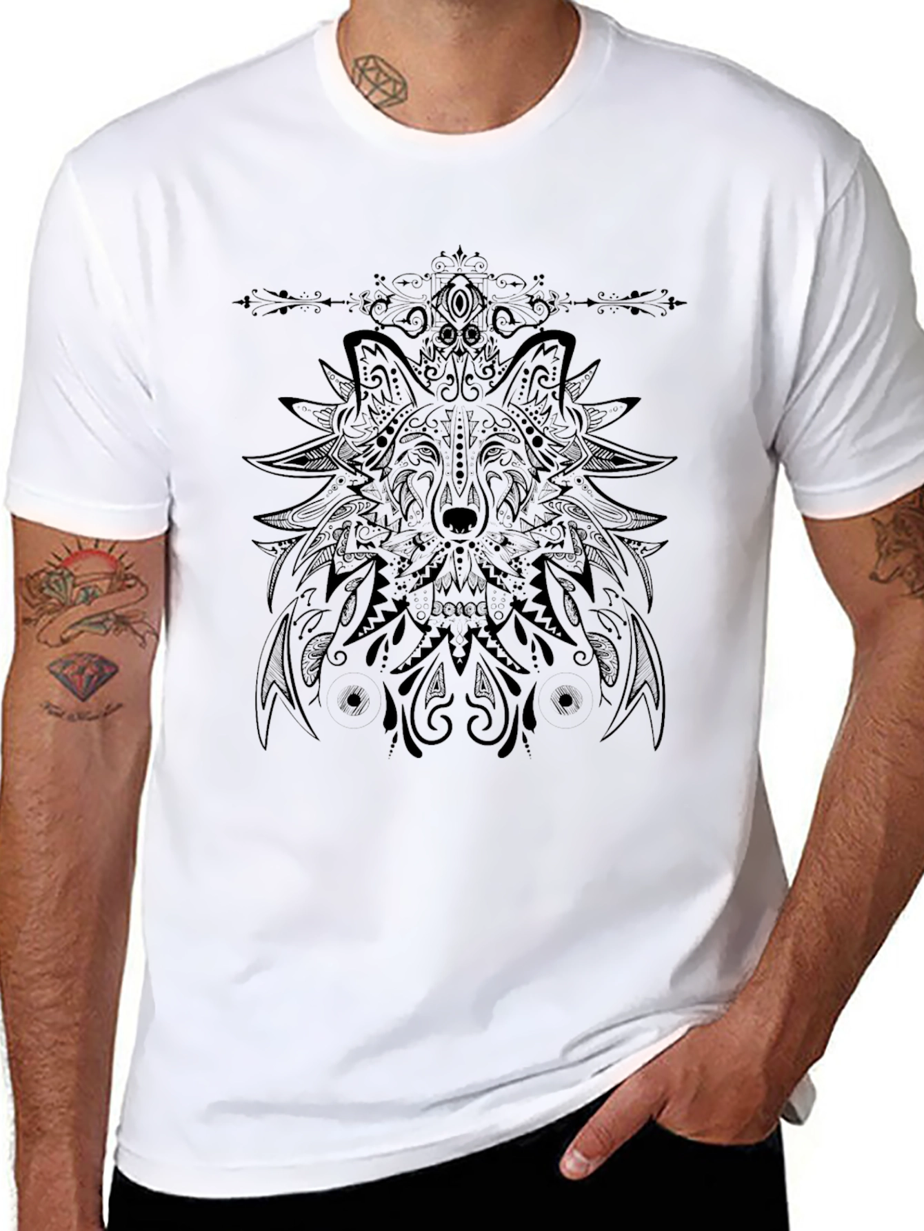 Wolf Mandala Graphic Black T-Shirt