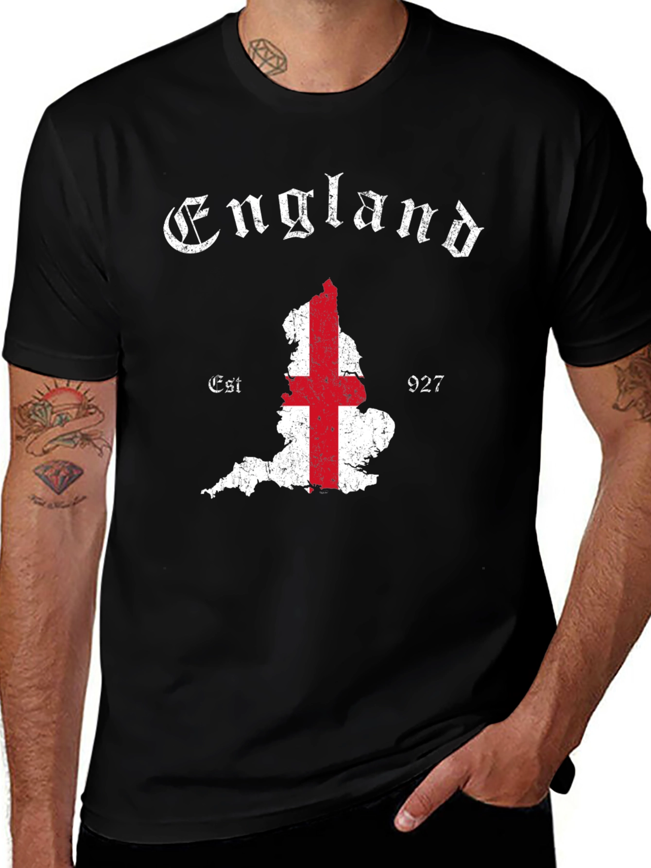 England Flag Graphic Tee - Black Cotton T-Shirt