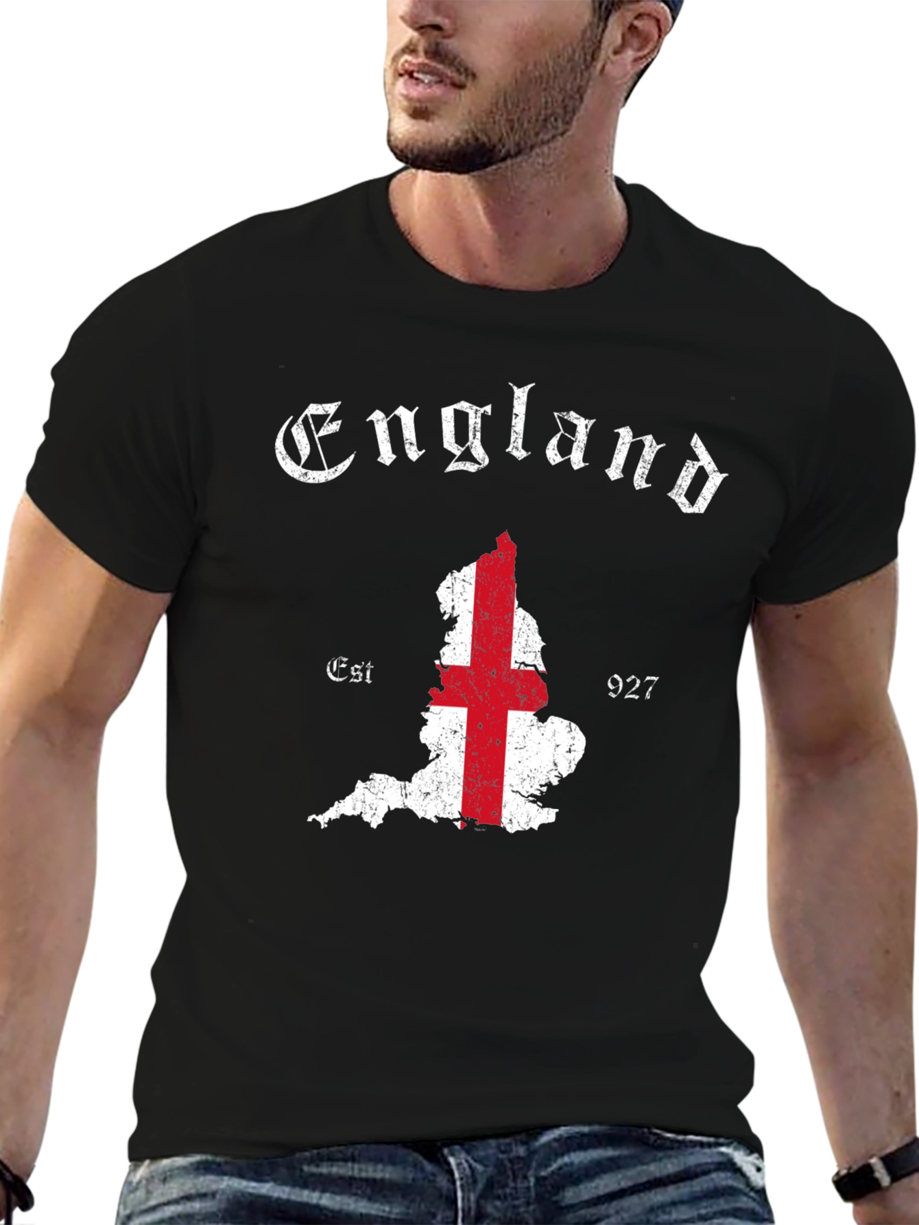 England Flag Graphic Tee - Black Cotton T-Shirt