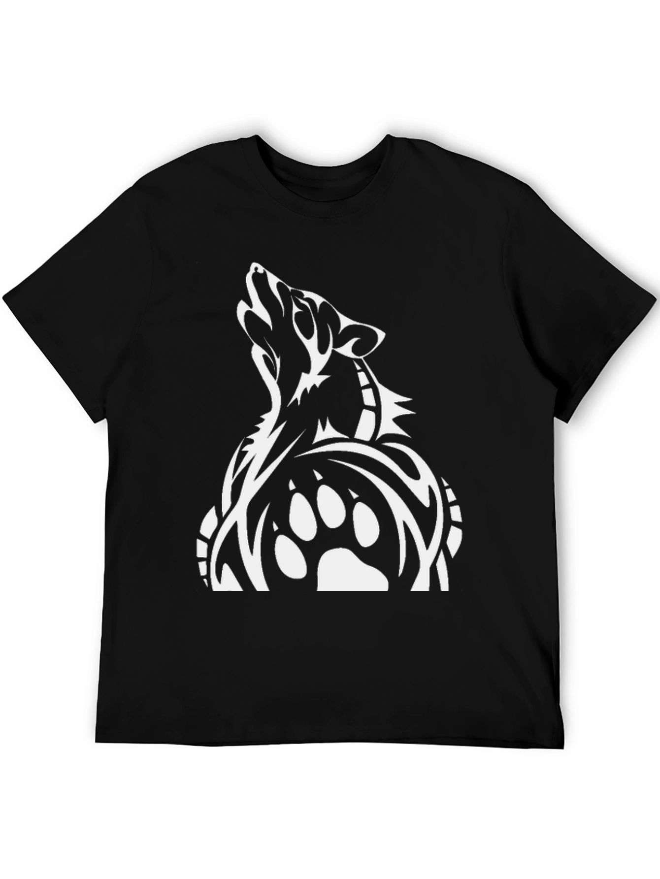 Wolf Paw Print Graphic Tee - Black Cotton T-Shirt