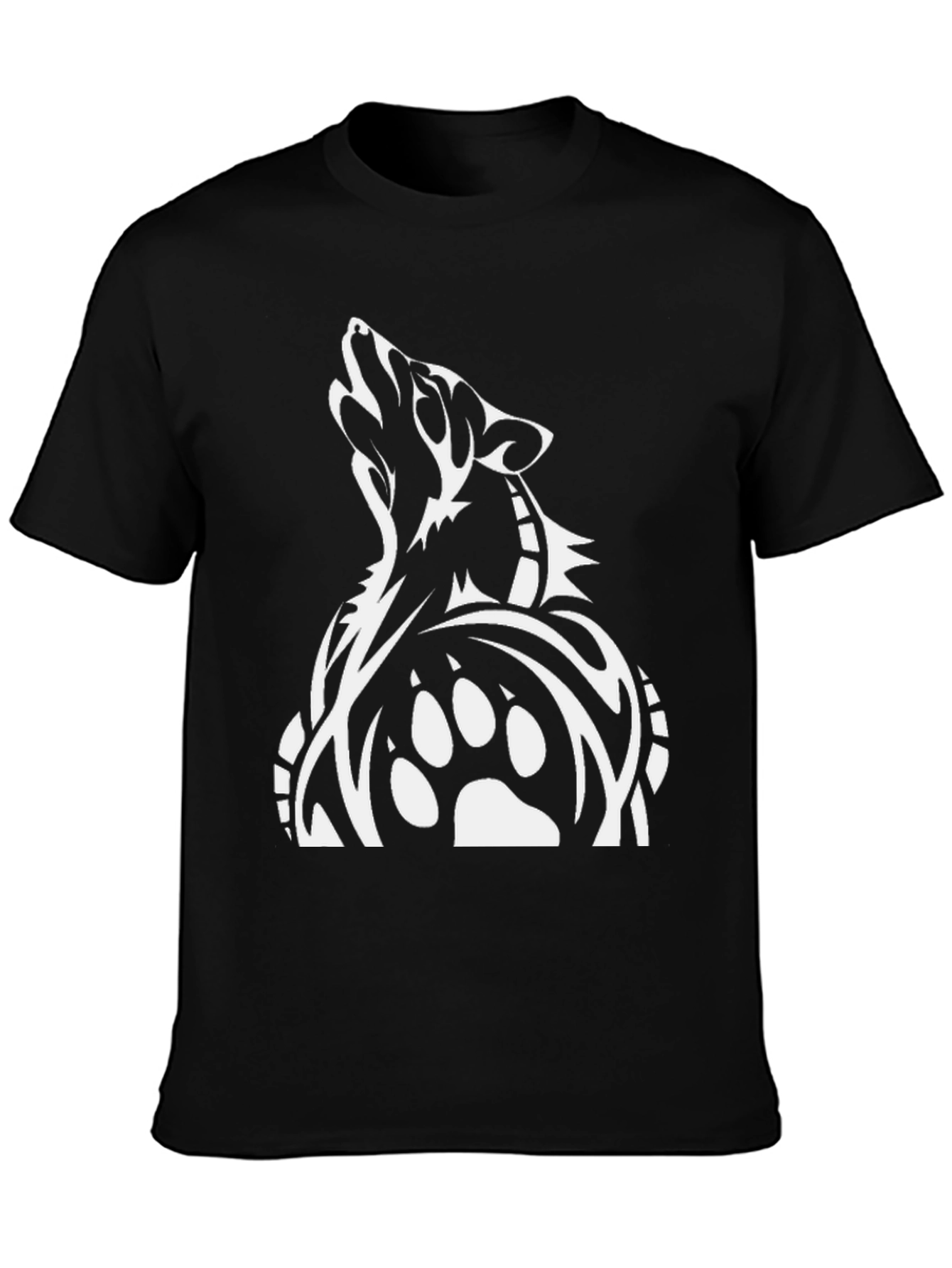 Wolf Paw Print Graphic Tee - Black Cotton T-Shirt