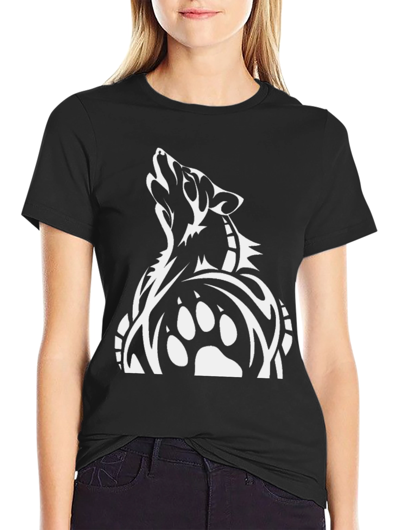Wolf Paw Print Graphic Tee - Black Cotton T-Shirt