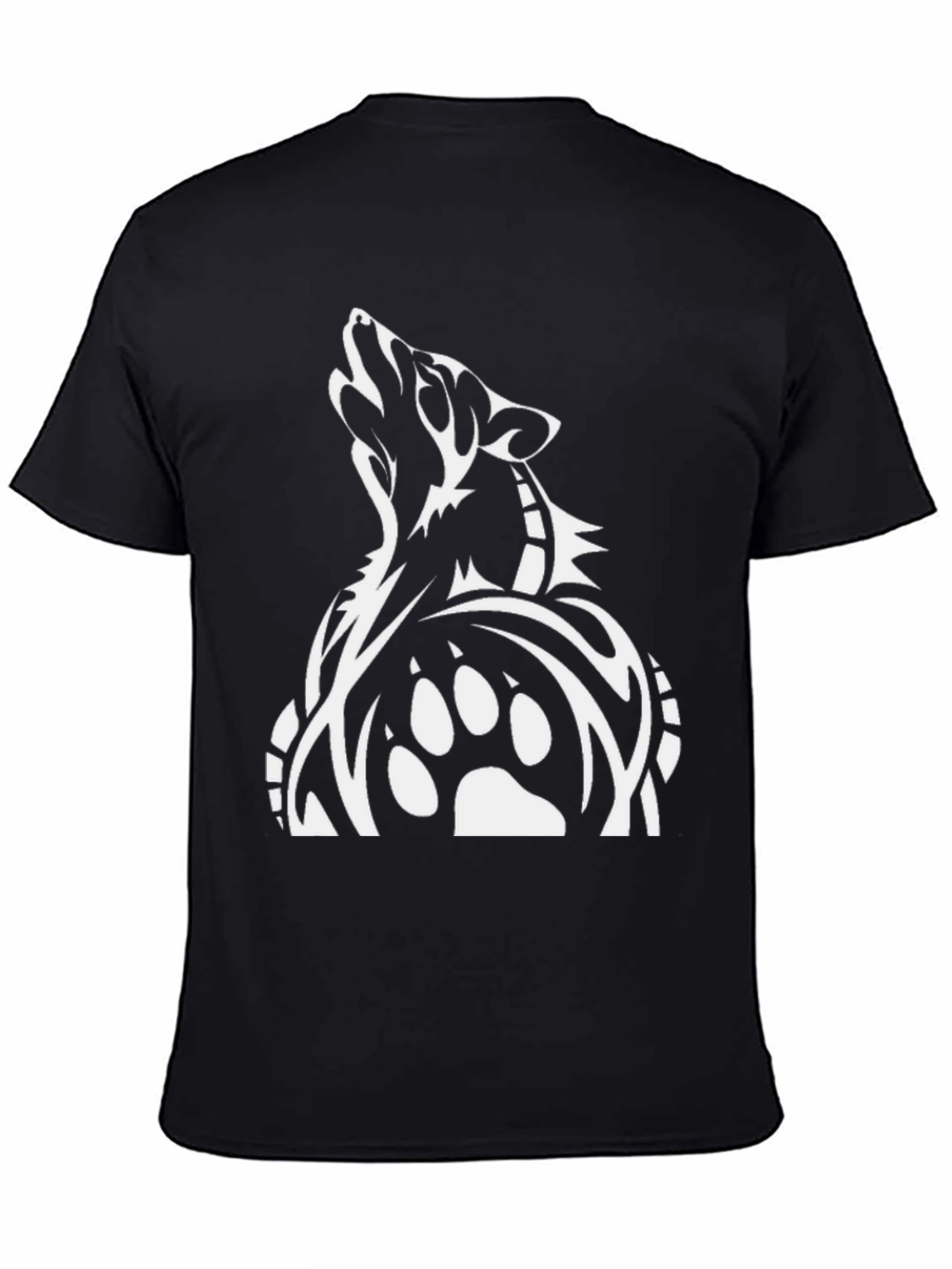 Wolf Paw Print Graphic Tee - Black Cotton T-Shirt