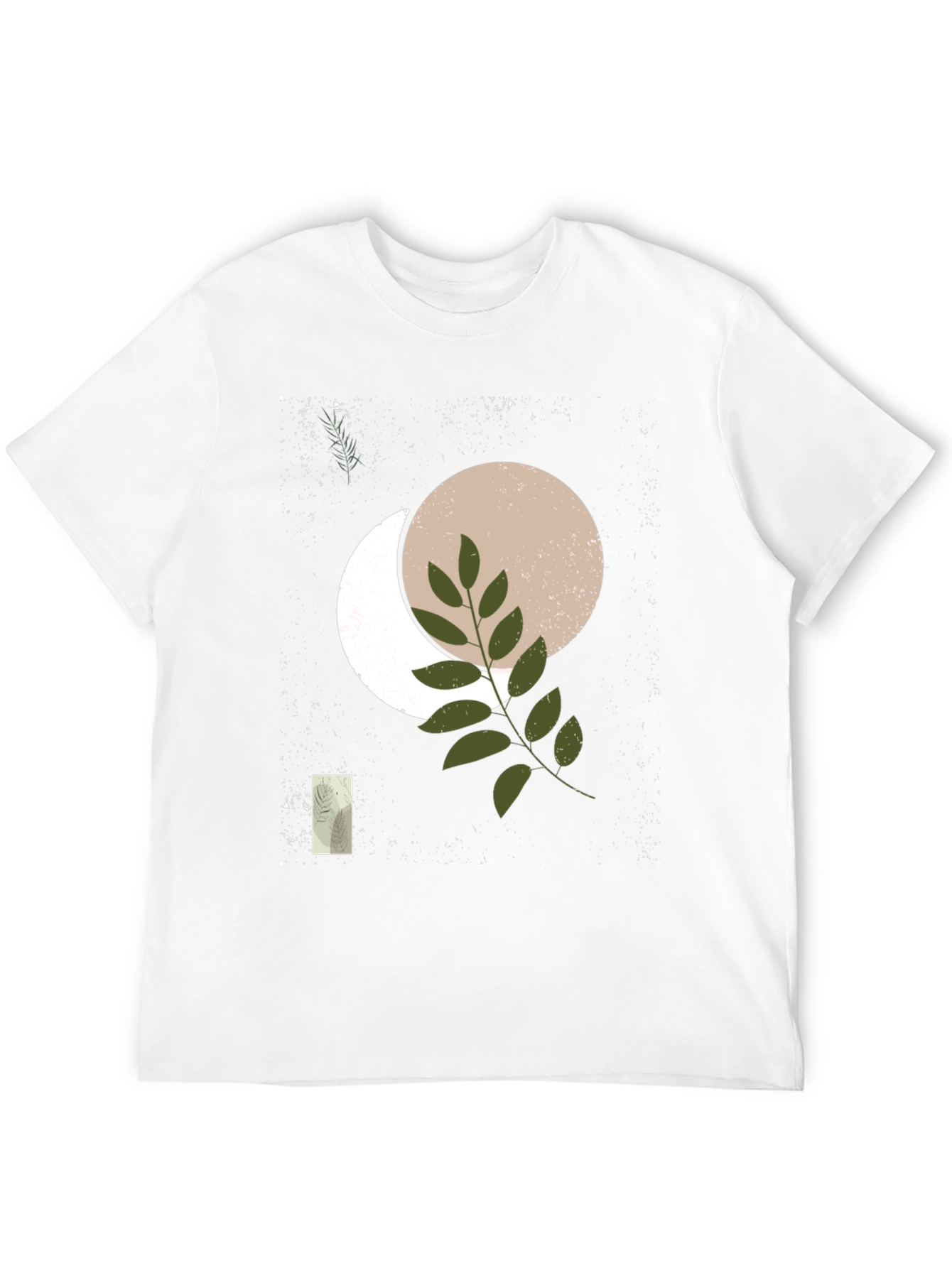 Abstract Moon & Botanical Print Black T-Shirt