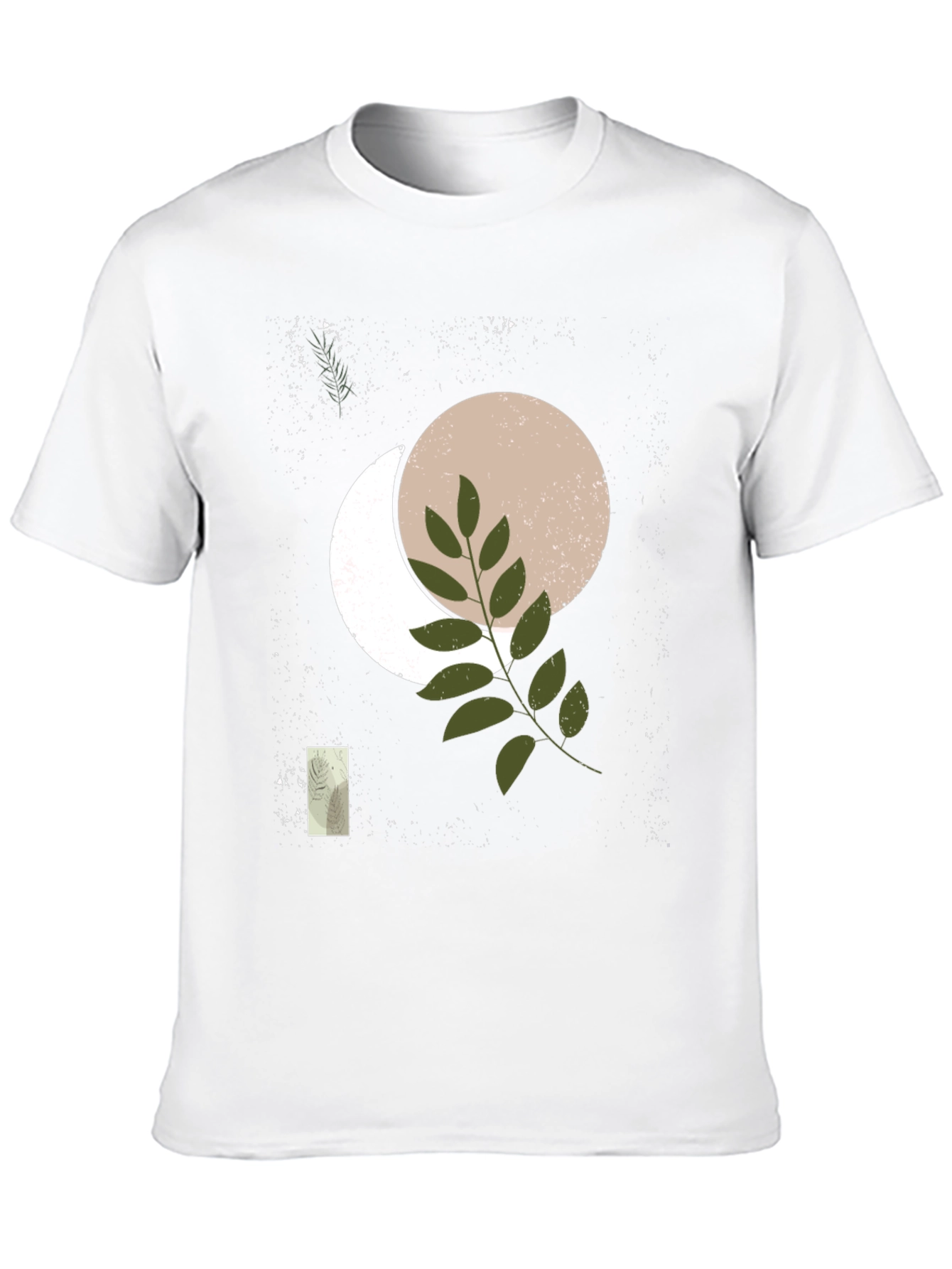 Abstract Moon & Botanical Print Black T-Shirt