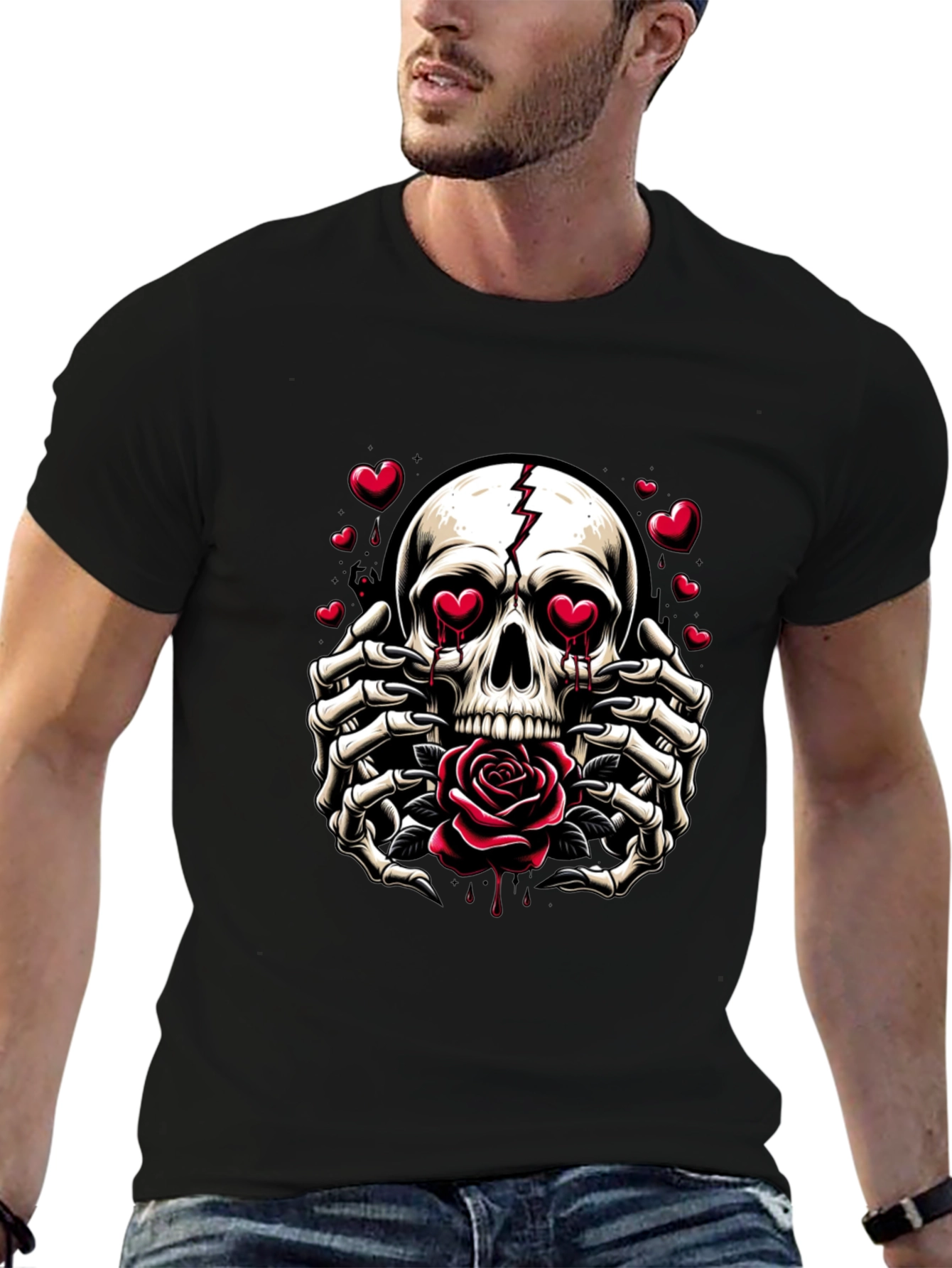 Skull & Rose Graphic Tee - Edgy Romantic Style