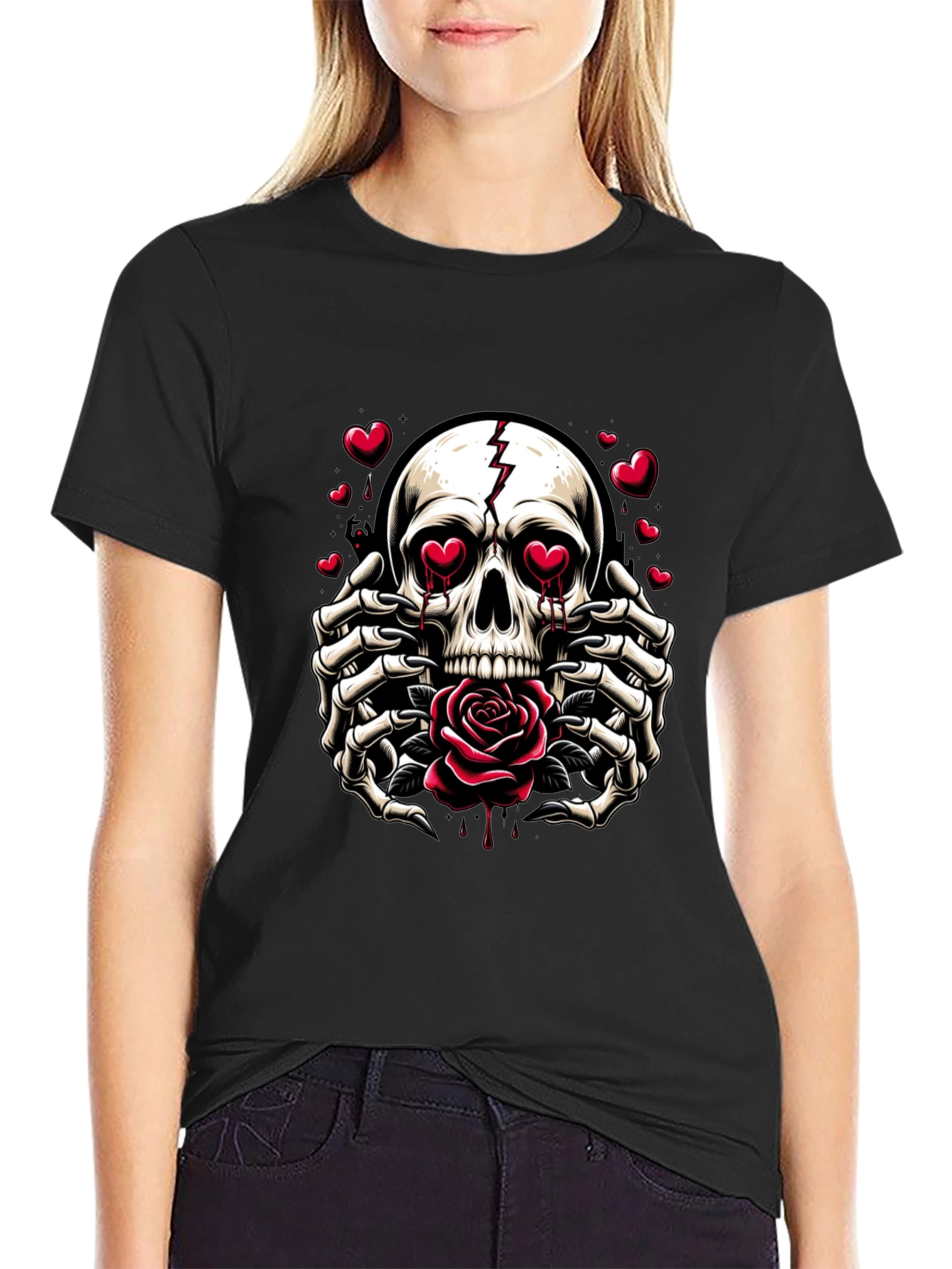 Skull & Rose Graphic Tee - Edgy Romantic Style