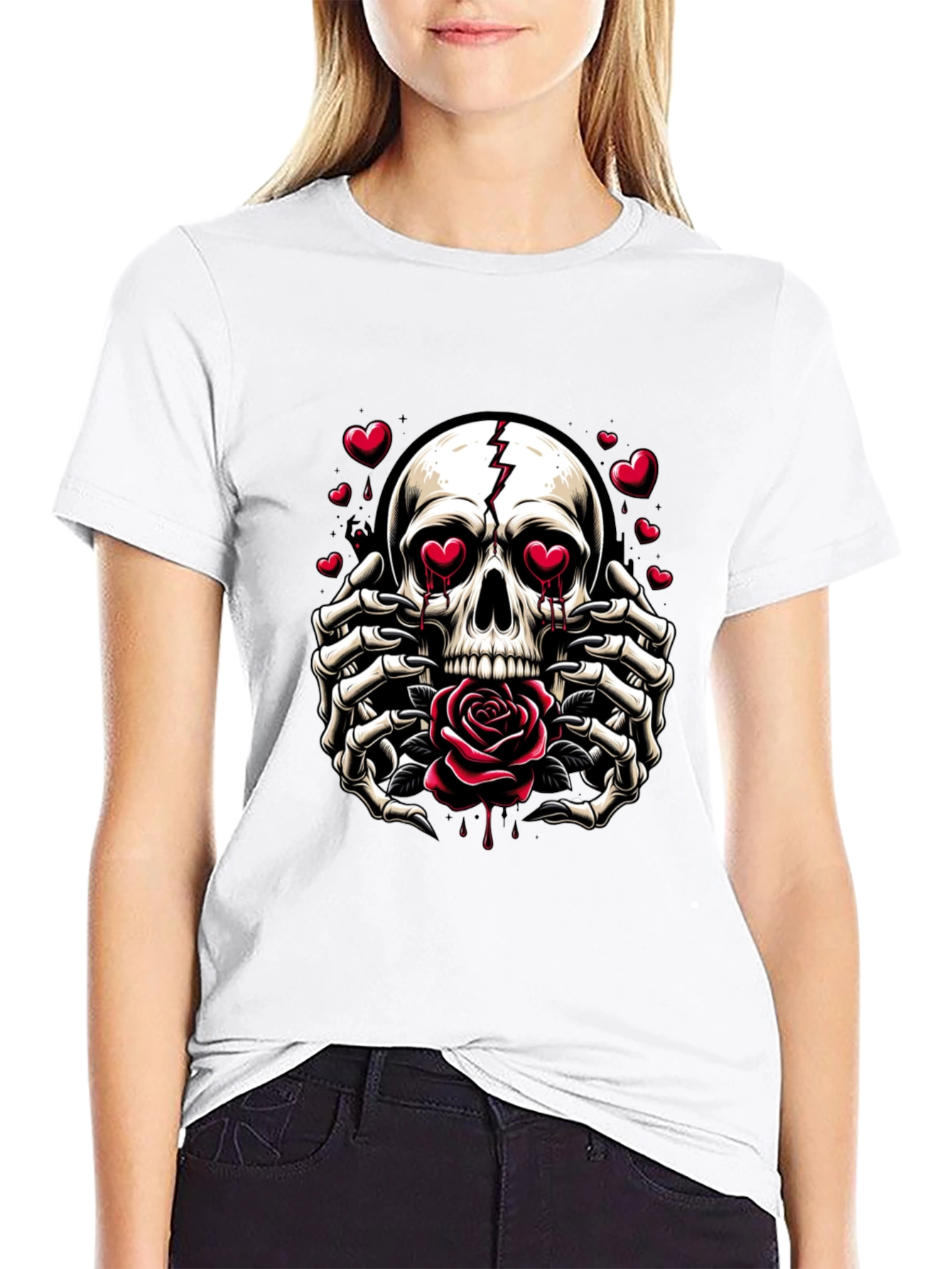 Skull & Rose Graphic Tee - Edgy Romantic Style