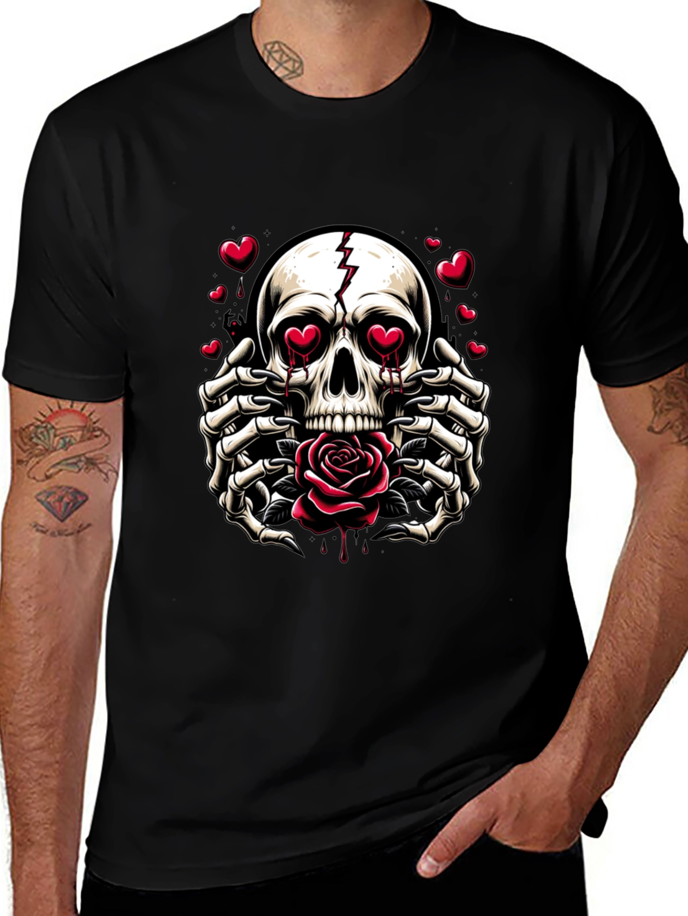 Skull & Rose Graphic Tee - Edgy Romantic Style