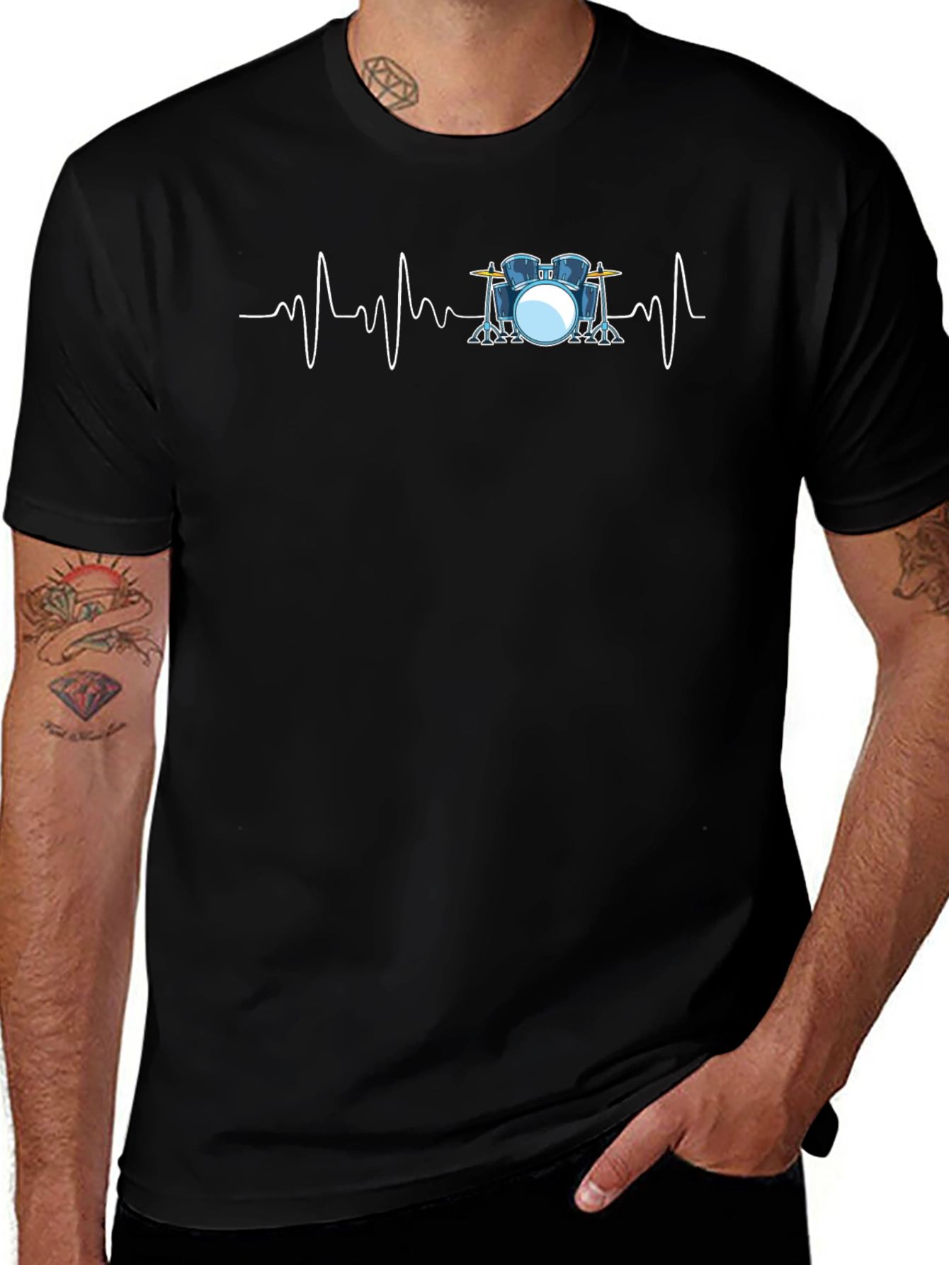 Drum Heartbeat Black Graphic T-Shirt