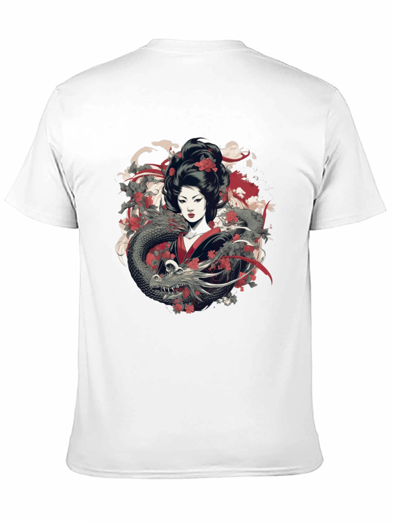 Geisha Dragon Graphic Tee - Mens Black T-Shirt