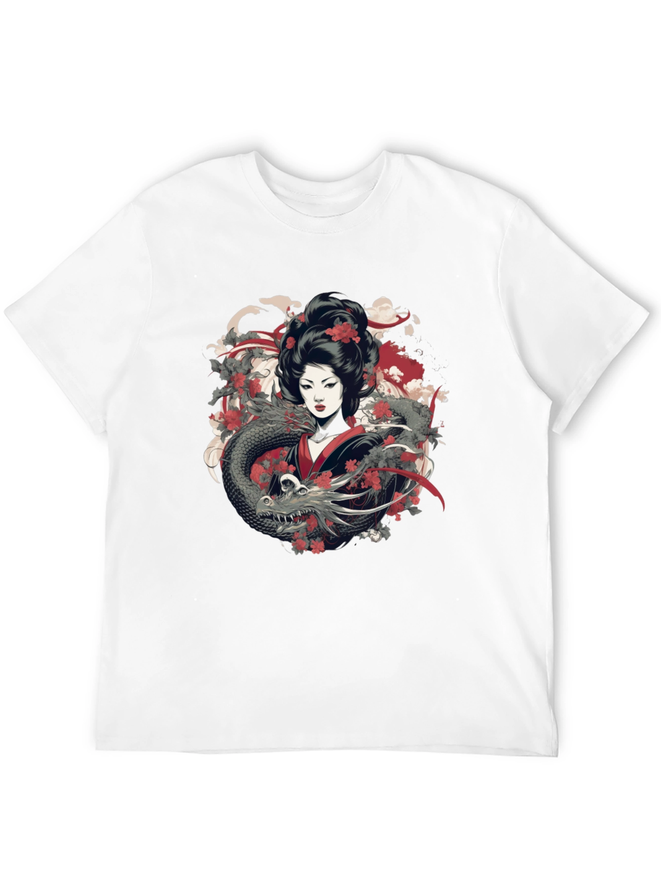 Geisha Dragon Graphic Tee - Mens Black T-Shirt