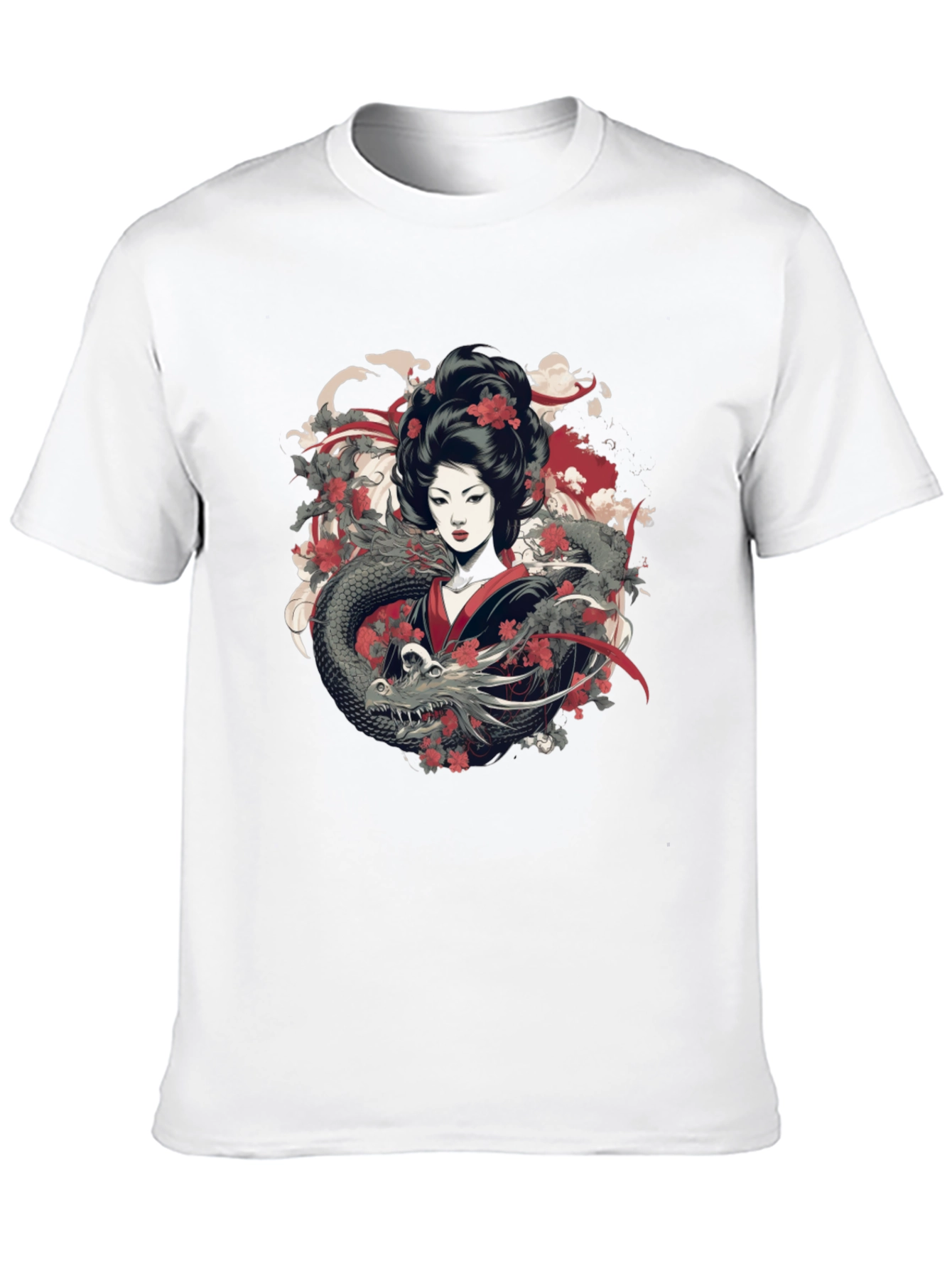 Geisha Dragon Graphic Tee - Mens Black T-Shirt